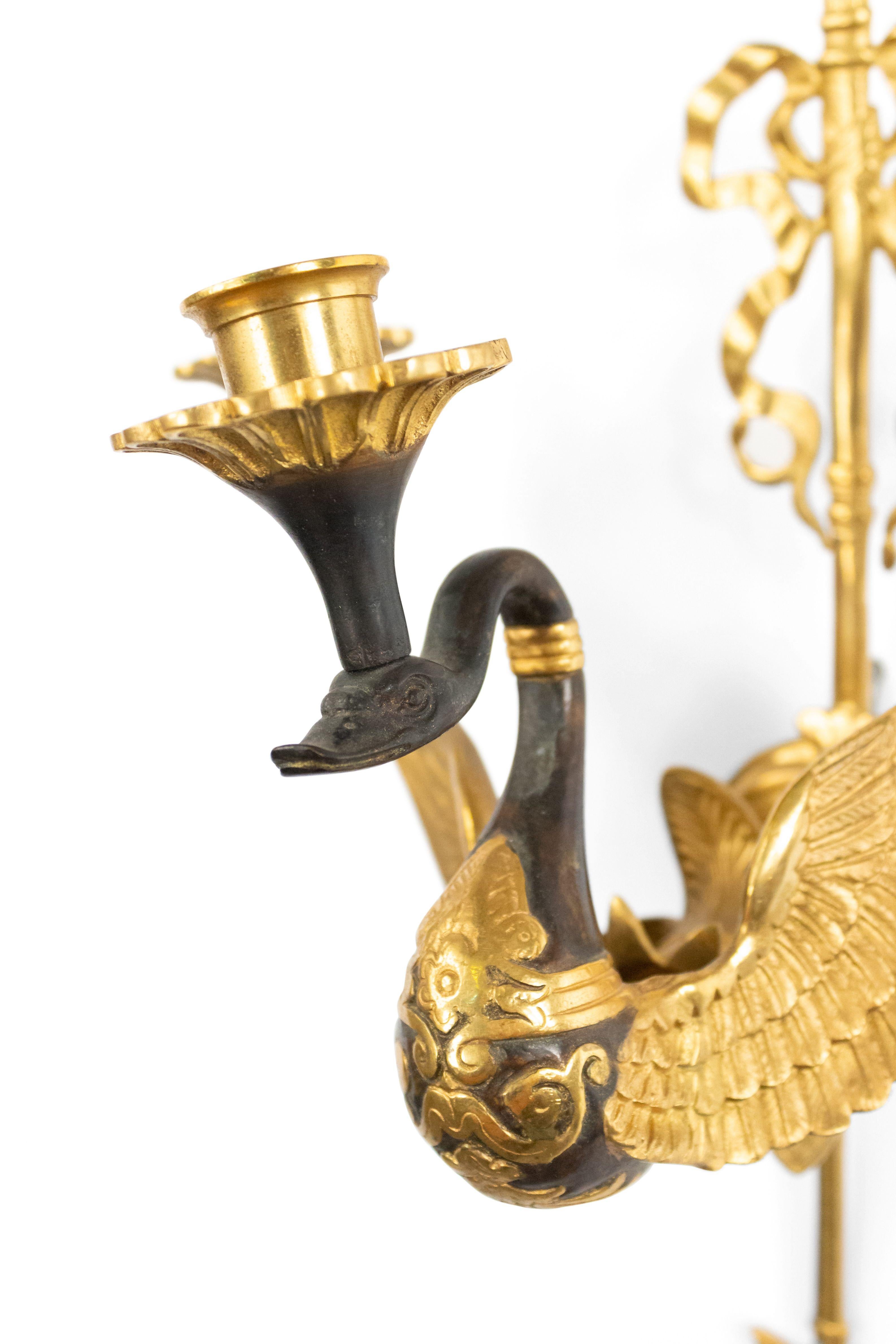 Unknown Four Russian Neoclassic Style Ormolu and Bronze Swan Wall Sconces For Sale