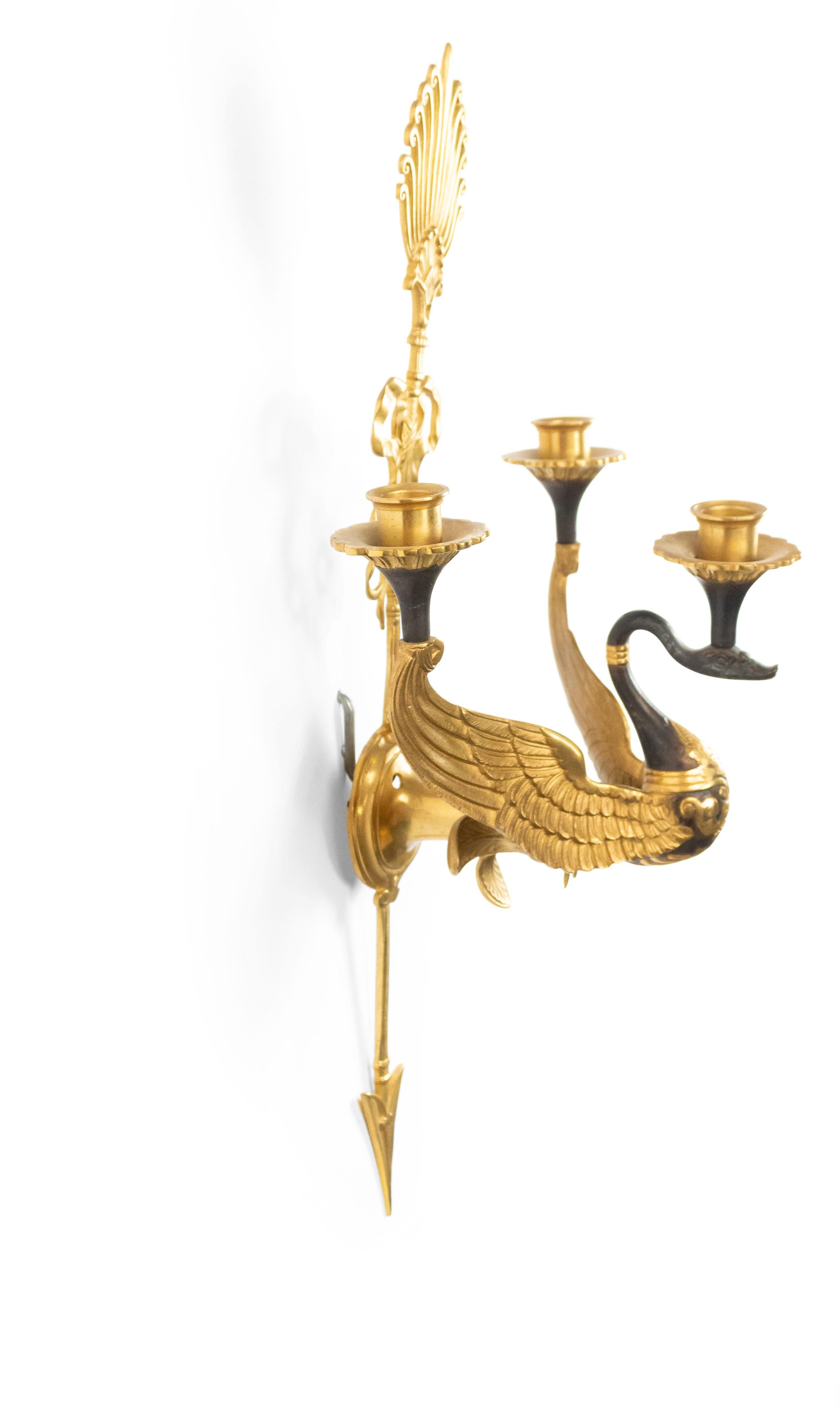 20th Century Four Russian Neoclassic Style Ormolu and Bronze Swan Wall Sconces For Sale