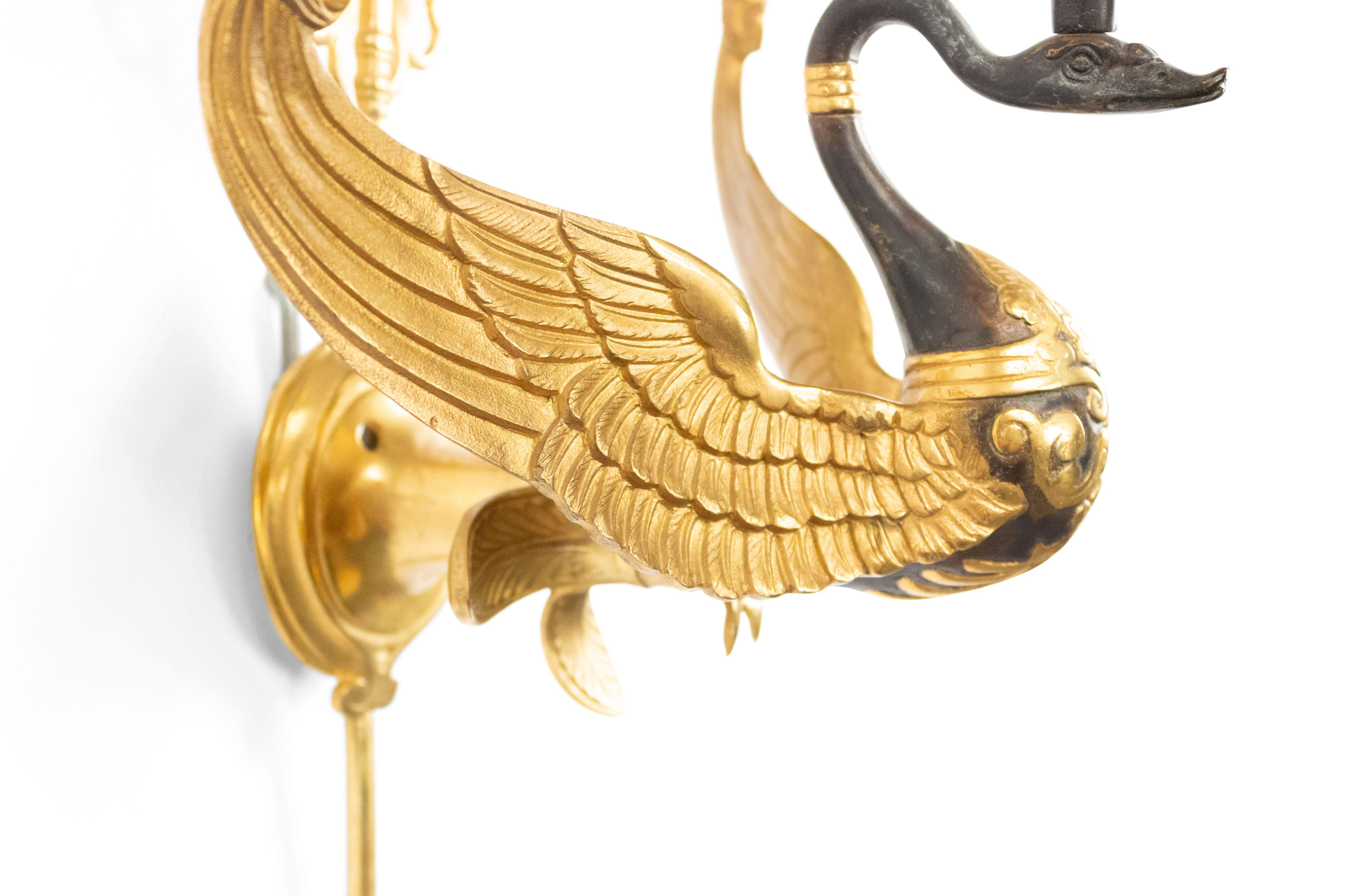 Metal Four Russian Neoclassic Style Ormolu and Bronze Swan Wall Sconces For Sale