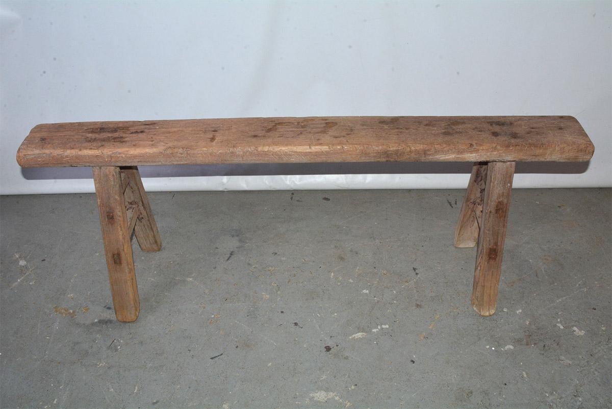 Four Rustic Antique Asian Teak Benches Sold Singly 5