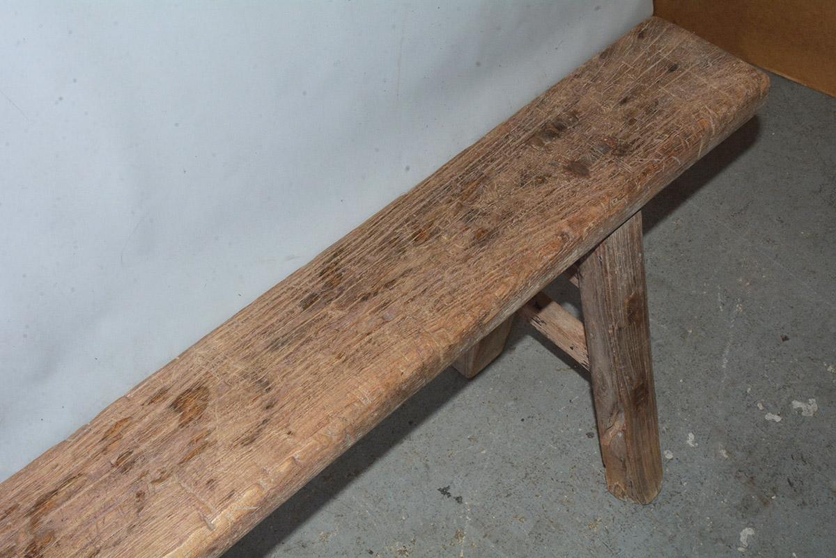 Four Rustic Antique Asian Teak Benches Sold Singly 7
