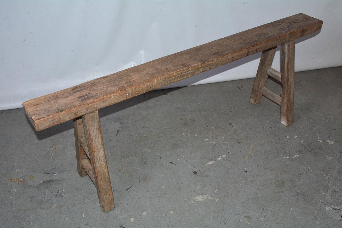 Four Rustic Antique Asian Teak Benches Sold Singly 1