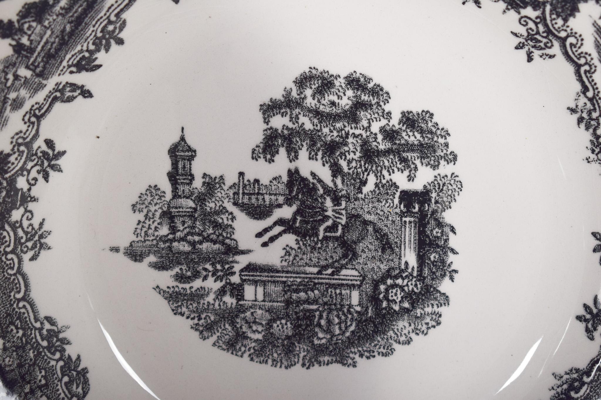 20th Century Four Sacavém Faience Plates ‘Statue, Little Horse’ For Sale