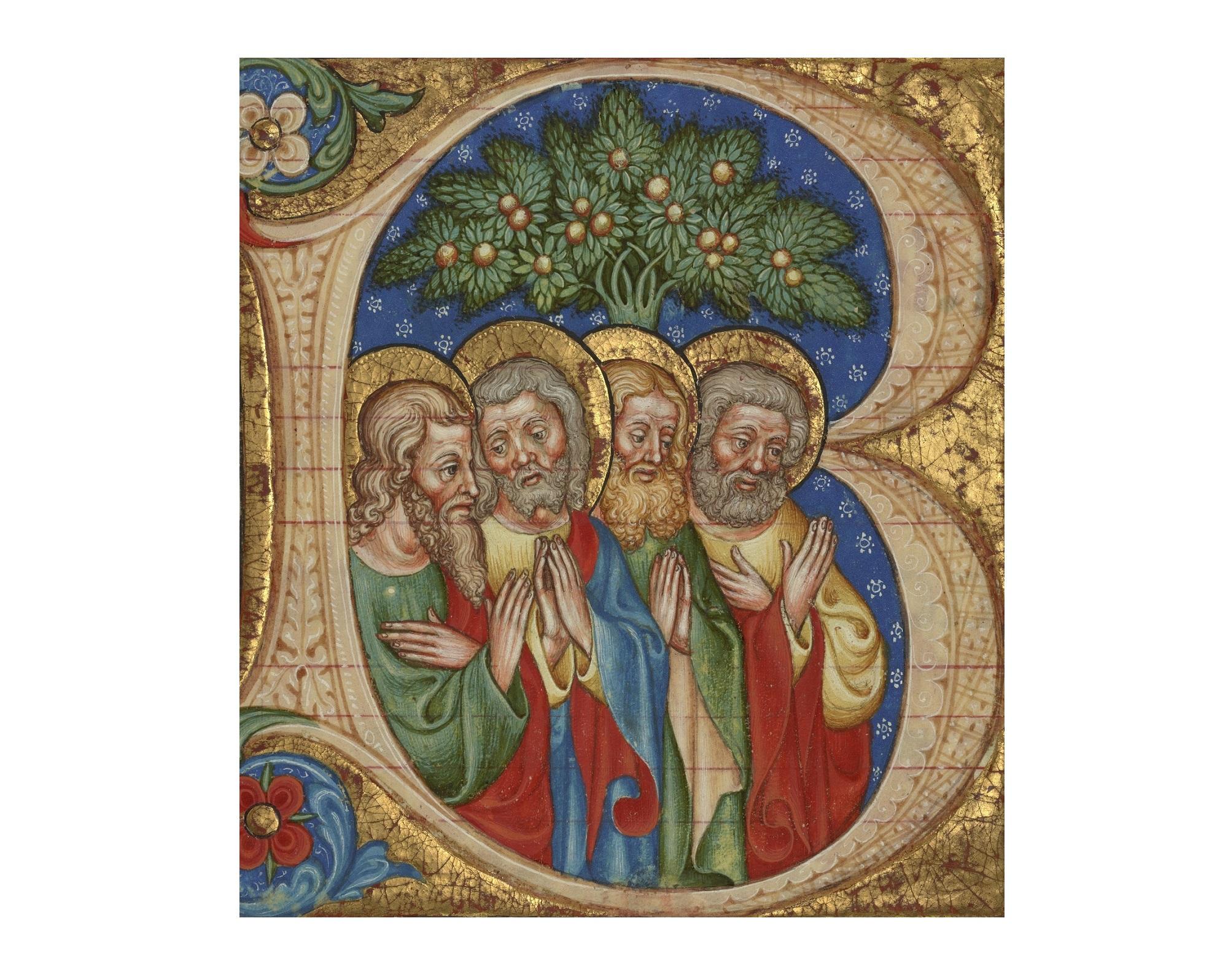 Vier Heilige Heilige, nach Illumination des italienischen Renaissancekünstlers aus Olivenholz (Mittelalterlich) im Angebot