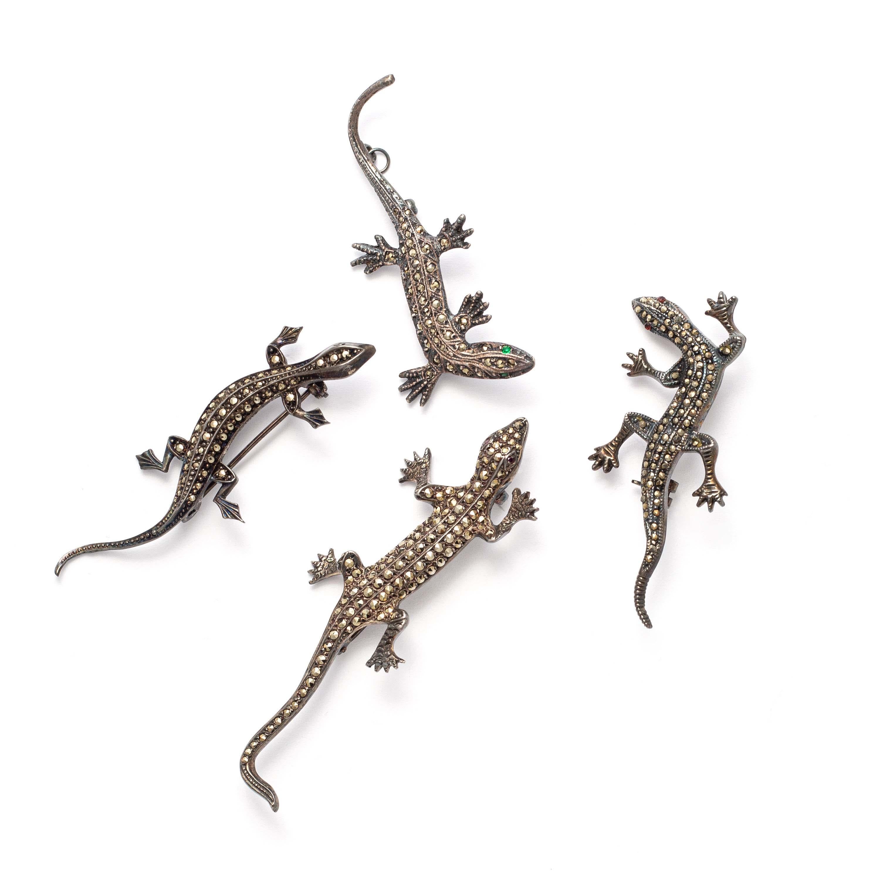Four Salamanders Silver Brooches  In Good Condition For Sale In Geneva, CH