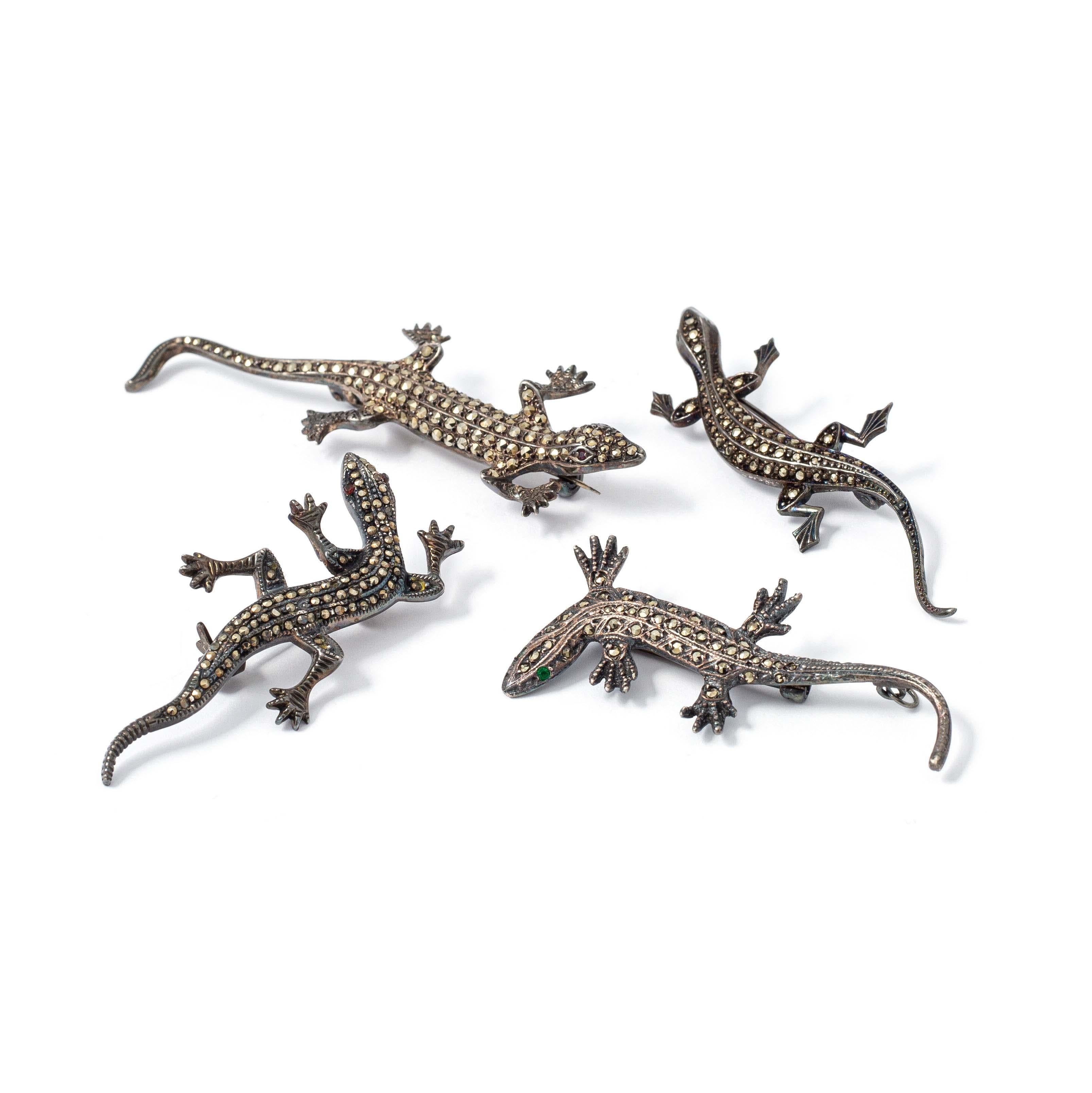 Women's or Men's Four Salamanders Silver Brooches  For Sale