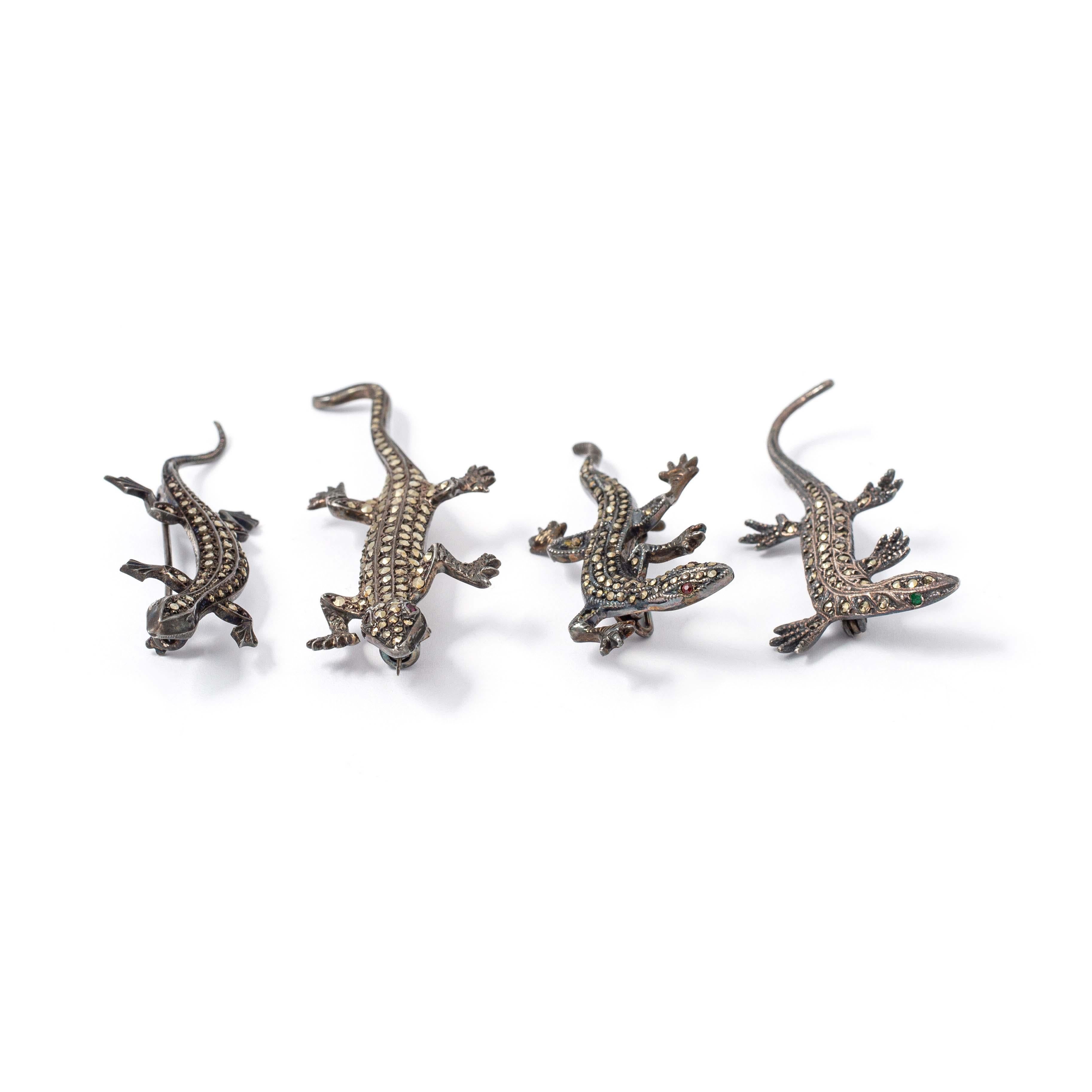 Four Salamanders Silver Brooches  For Sale 1