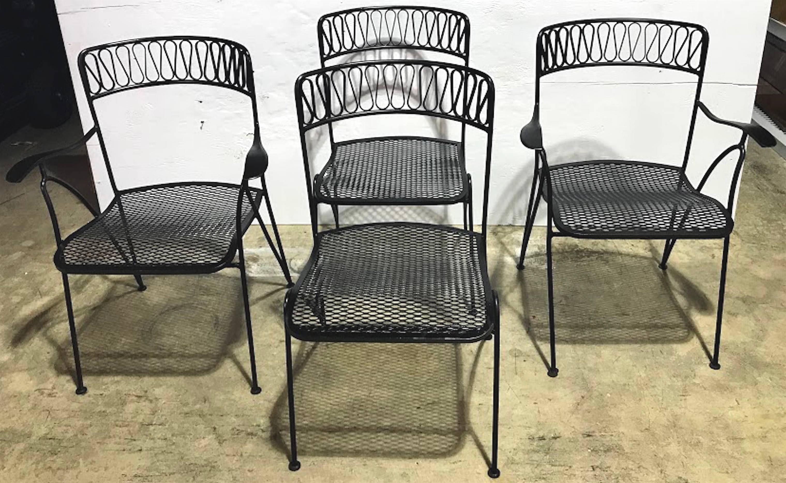 Four Salterini Ribbon Series dining chairs, by Maurizio Tempestini for Salterini, restored consisting of two armchairs and two side chairs
Armchairs measure 33