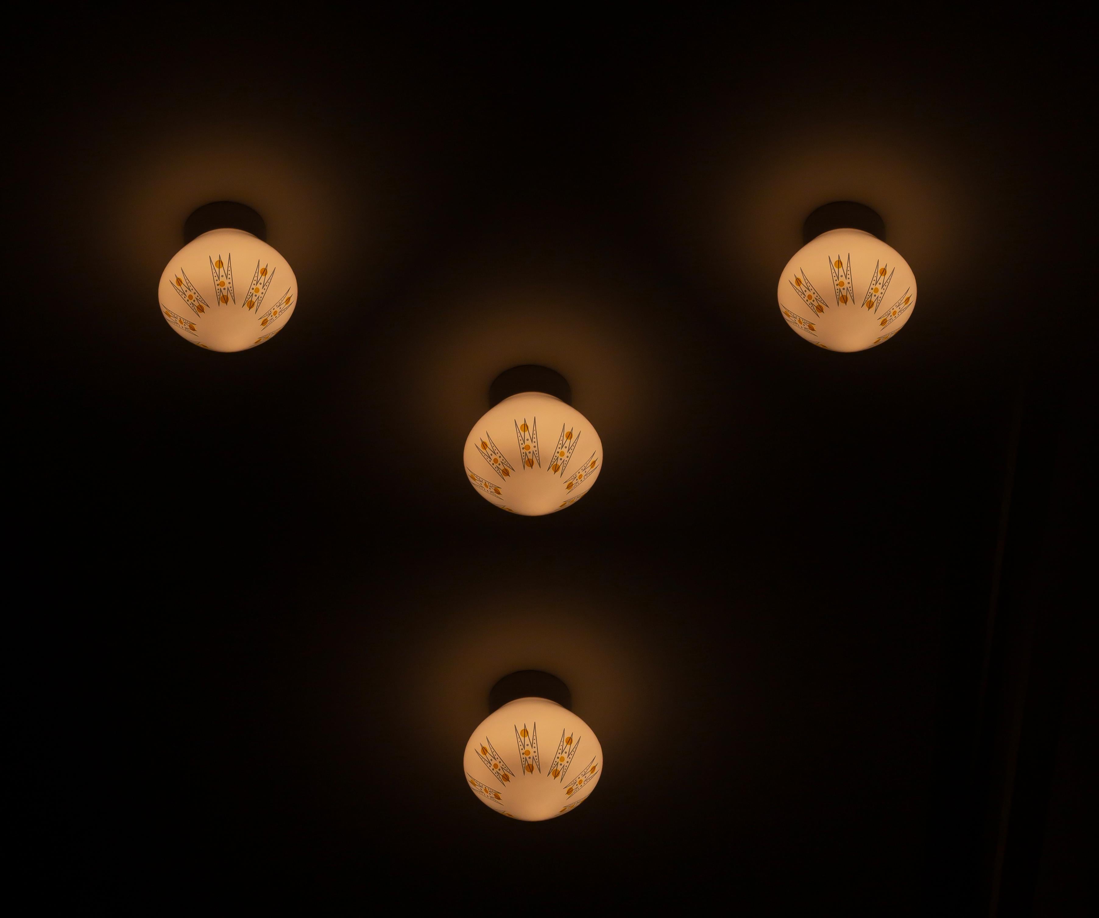 Porcelain Four Scandinavian Flush Mount Ceiling Lights, 1960s For Sale