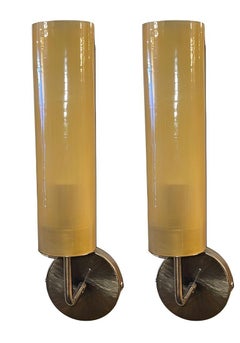 Four Sconces w/ Amber Murano Glass Tubes Style of Agne Jakobsson. Italy, 1970's.