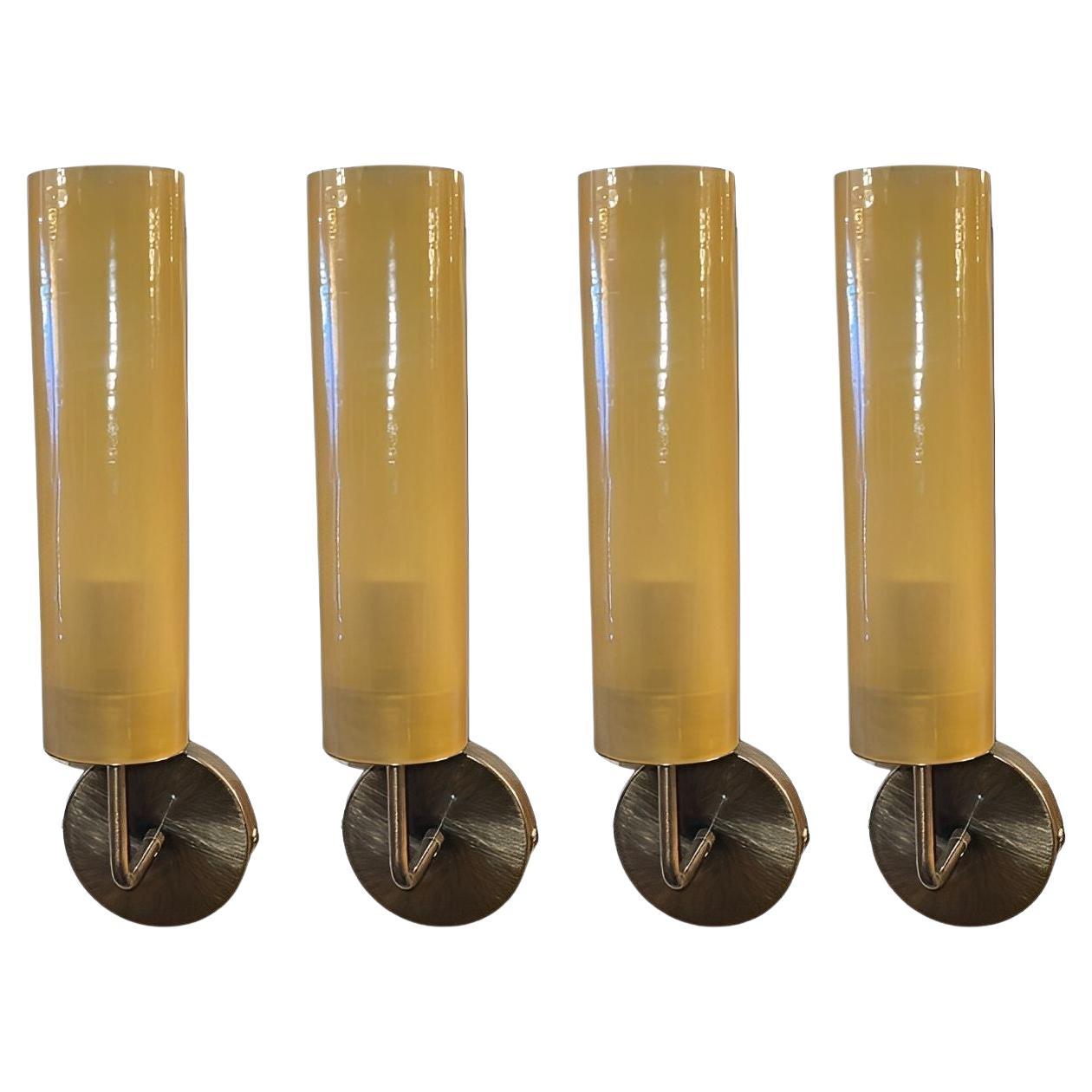 Four Sconces w/ Amber Murano Glass Tubes Style of Agne Jakobsson. Italy, 1970's.