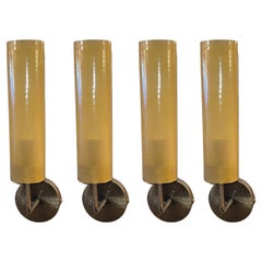 Four Sconces w/ Amber Murano Glass Tubes Style of Agne Jakobsson. Italy, 1970's.