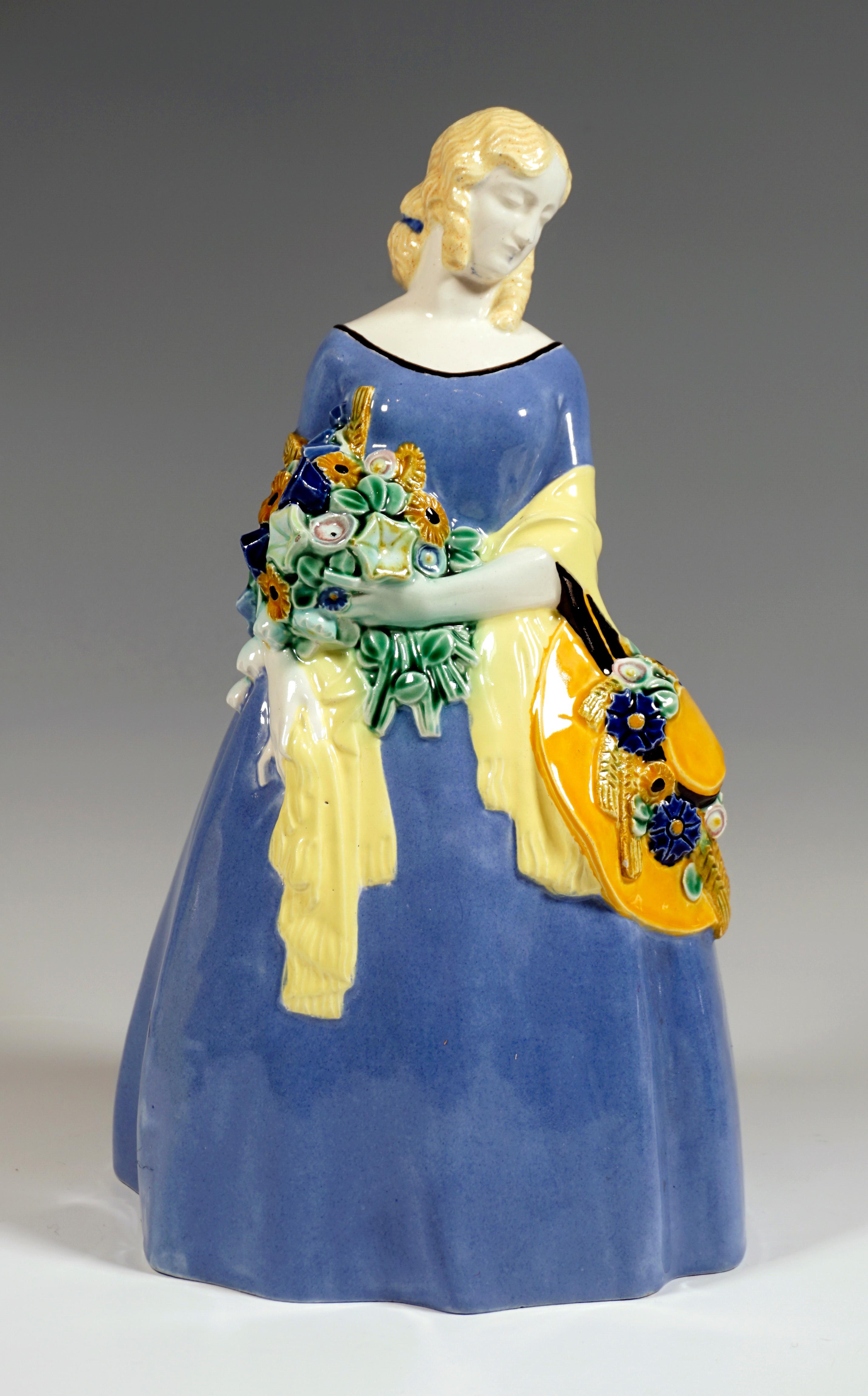 Painted Four Seasonal Crinoline Figurines by Michael Powolny, Viennese Ceramics, c. 1910