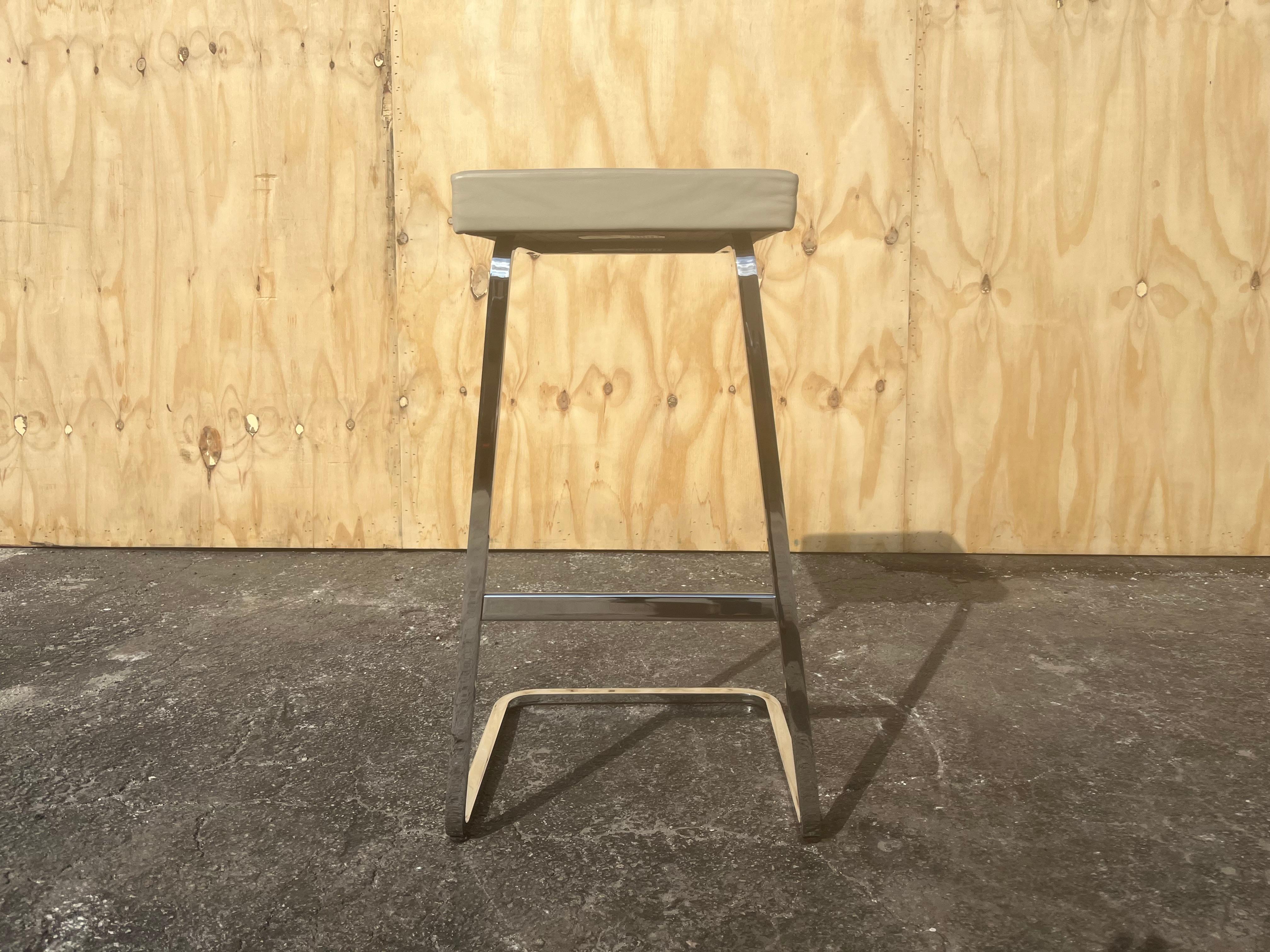 Steel Four Seasons Bar Stool by Mies Van Der Rohe for Knoll in Leather and Chrome For Sale