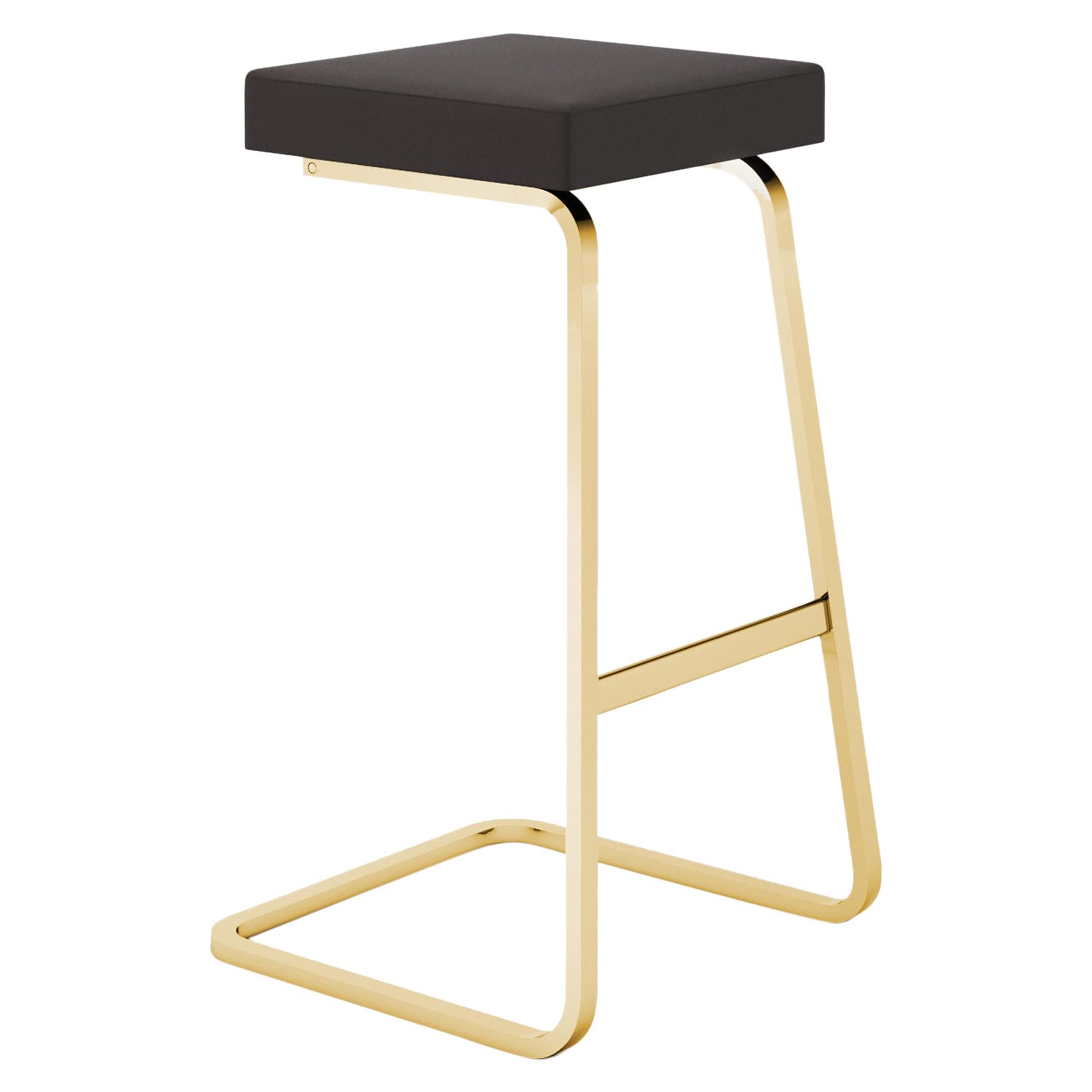 Four Seasons Barstool, Volo/Black Leather & Gold Base  For Sale