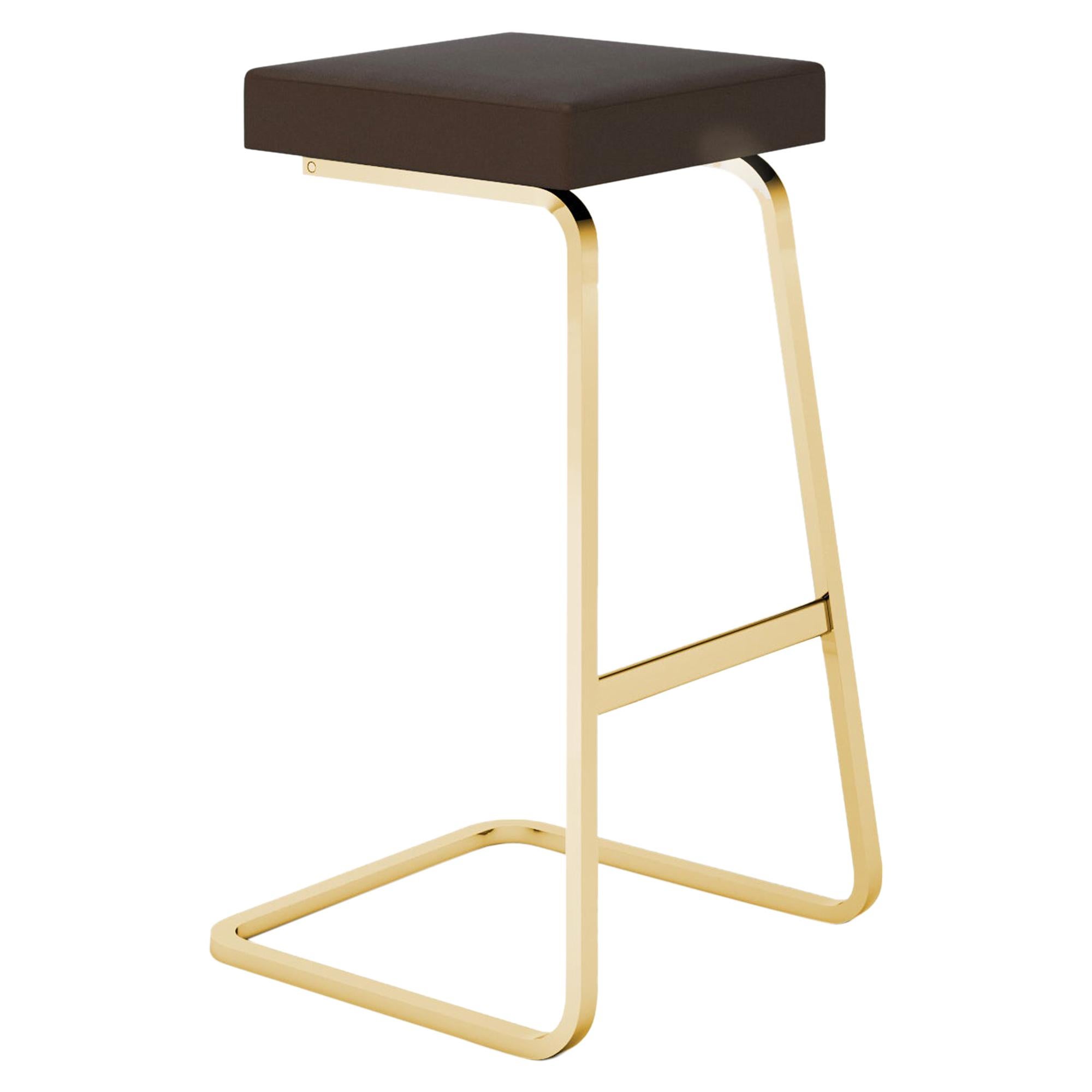 Four Seasons Barstool, Atlas/Brown Leather & Gold Base For Sale