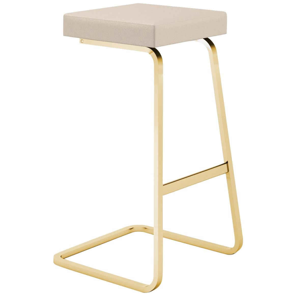 Four Seasons Barstool, Volo/Parchment Leather & Gold Base For Sale