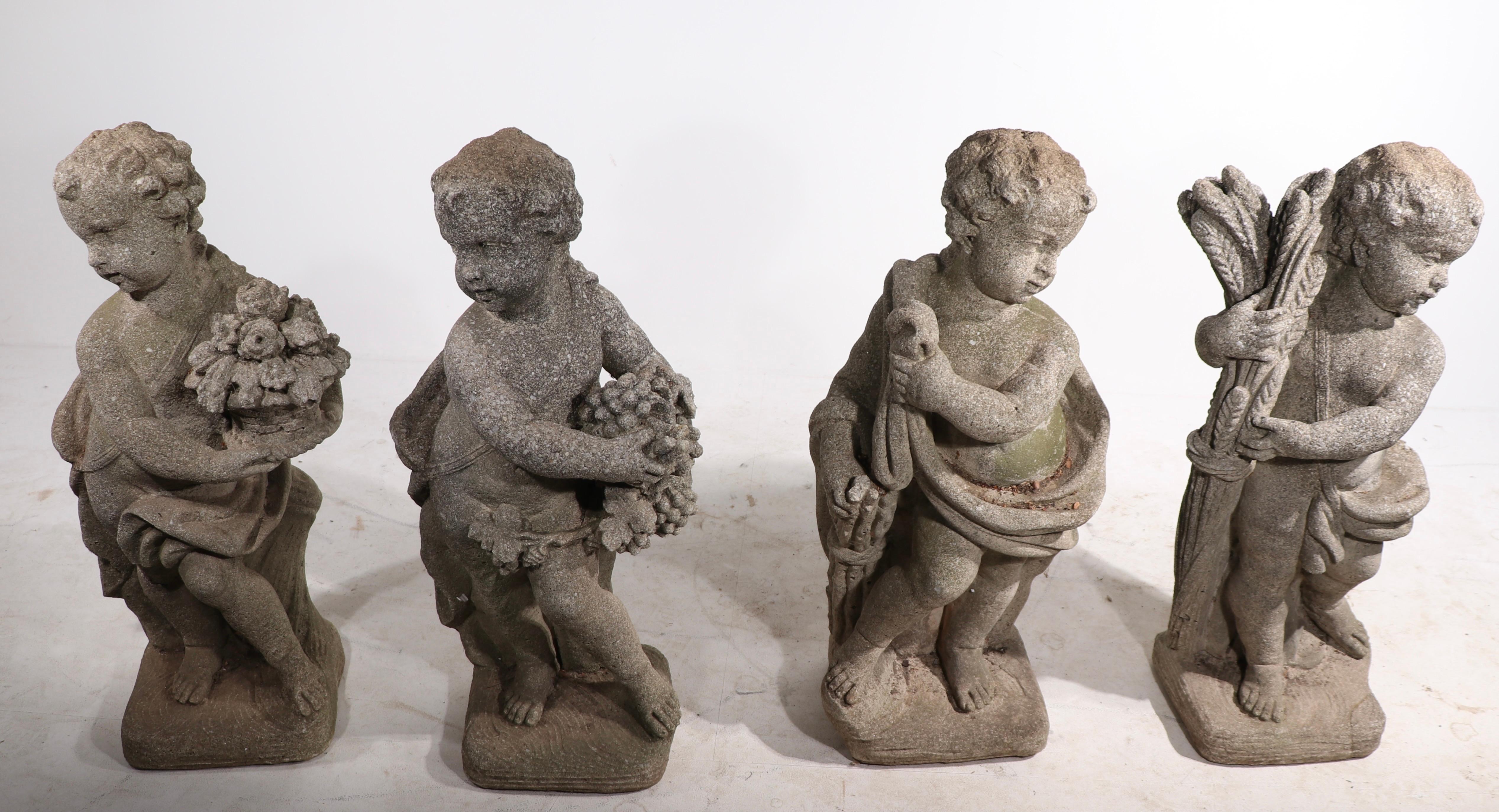 Four Seasons Cast Stone Garden Statues In Good Condition In New York, NY