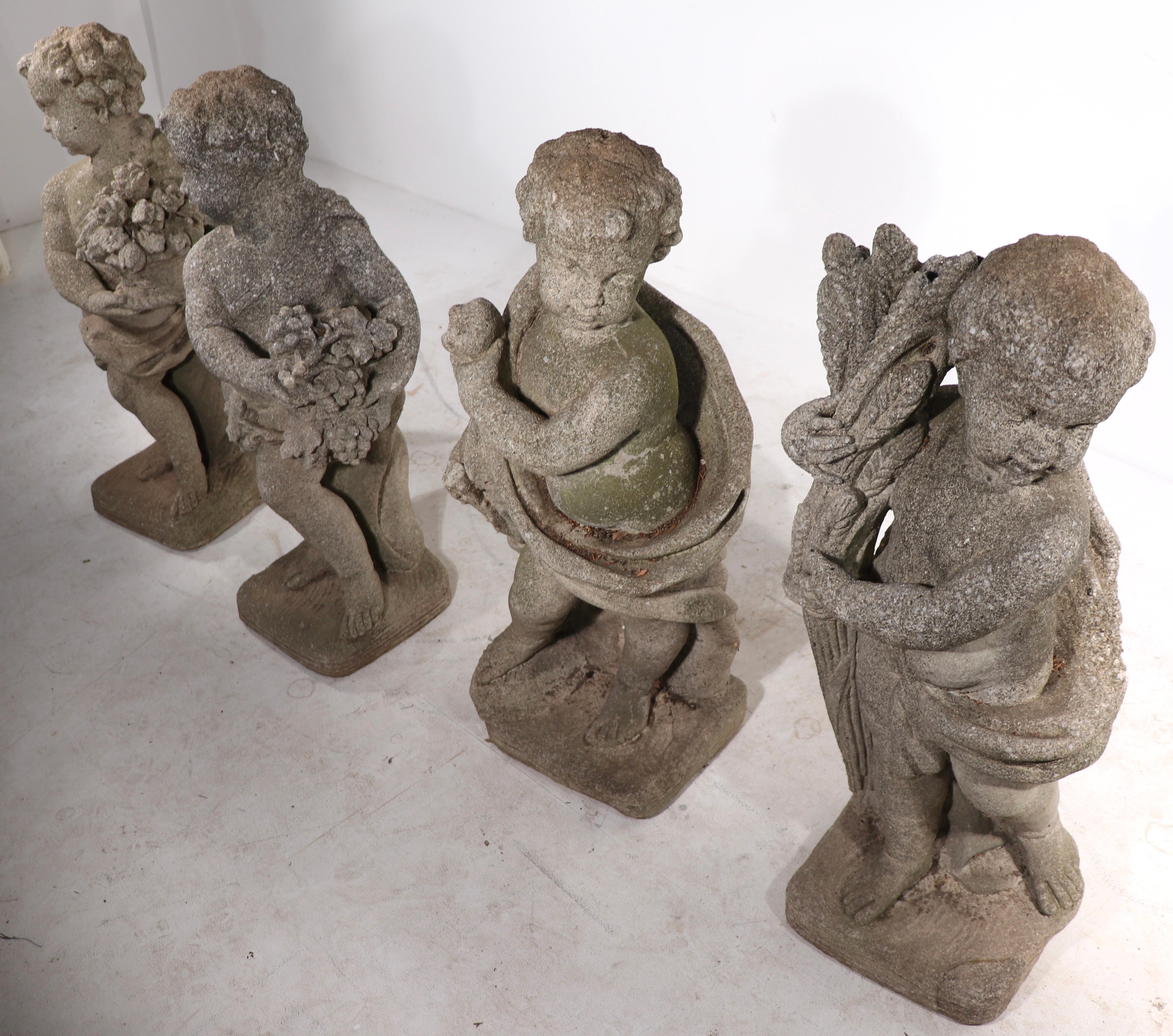 20th Century Four Seasons Cast Stone Garden Statues
