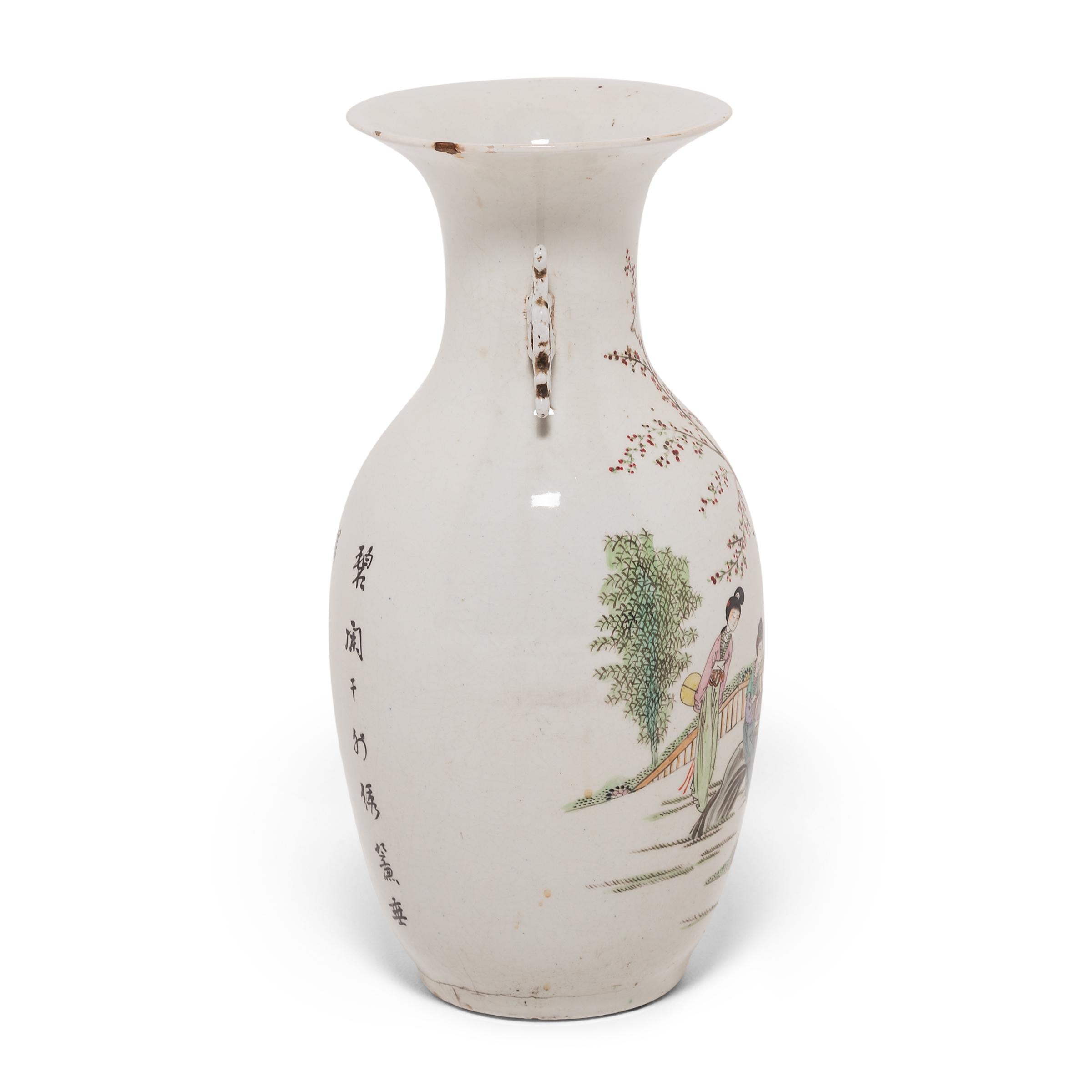 Glazed Four Seasons Chinese Phoenix Tail Vase, c. 1850 For Sale
