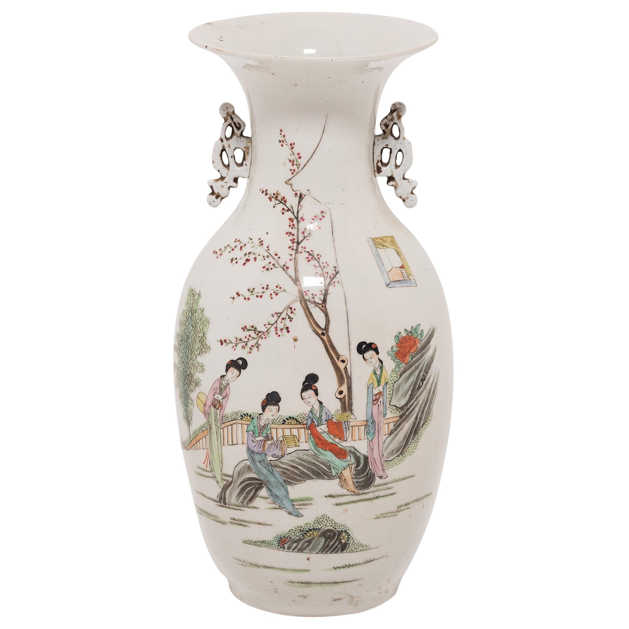Four Seasons Chinese Phoenix Tail Vase, c. 1850 For Sale