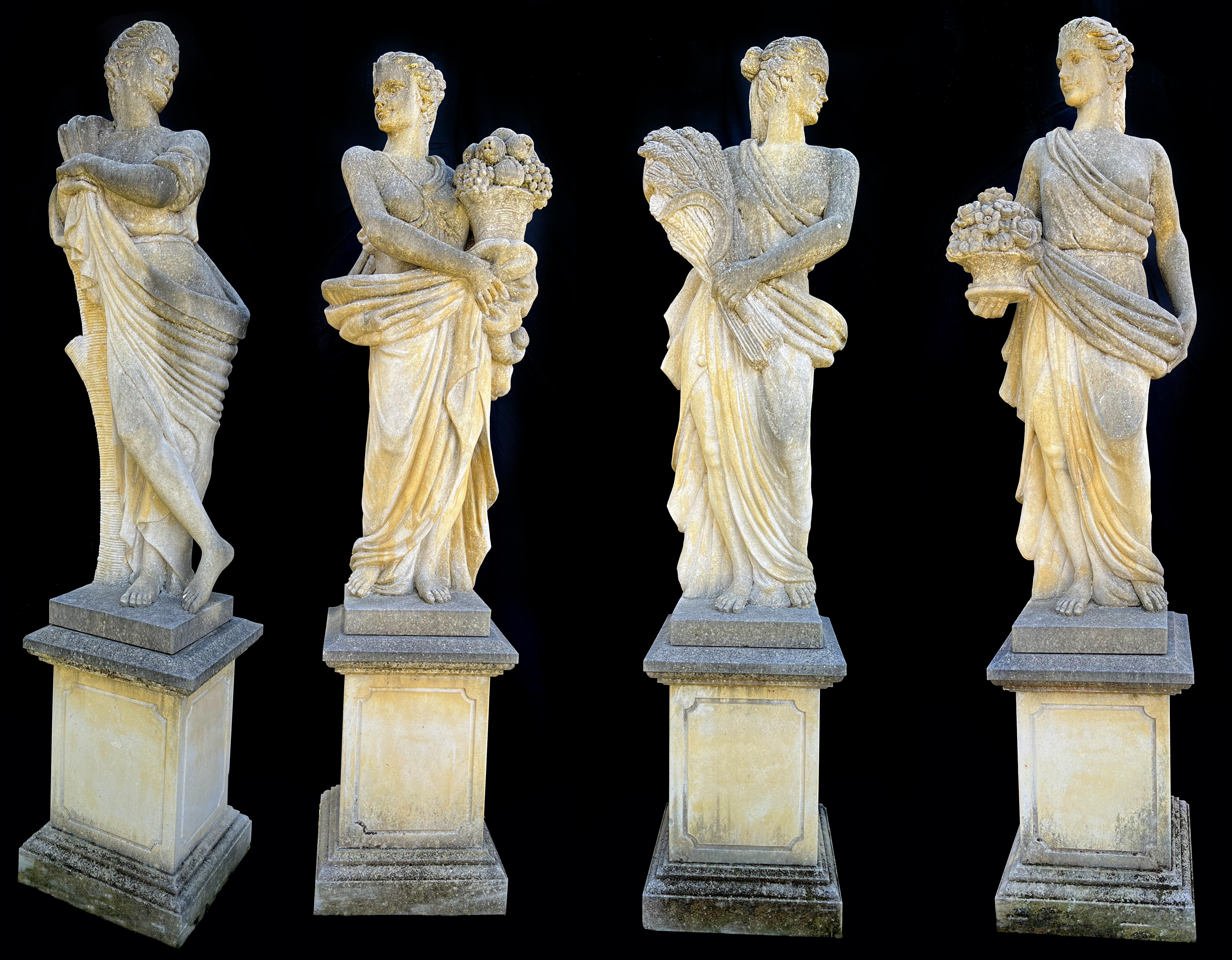 Beautiful Four Seasons garden sculptures in original Vicenza stone carved by one of the most appreciated artists of the genre.