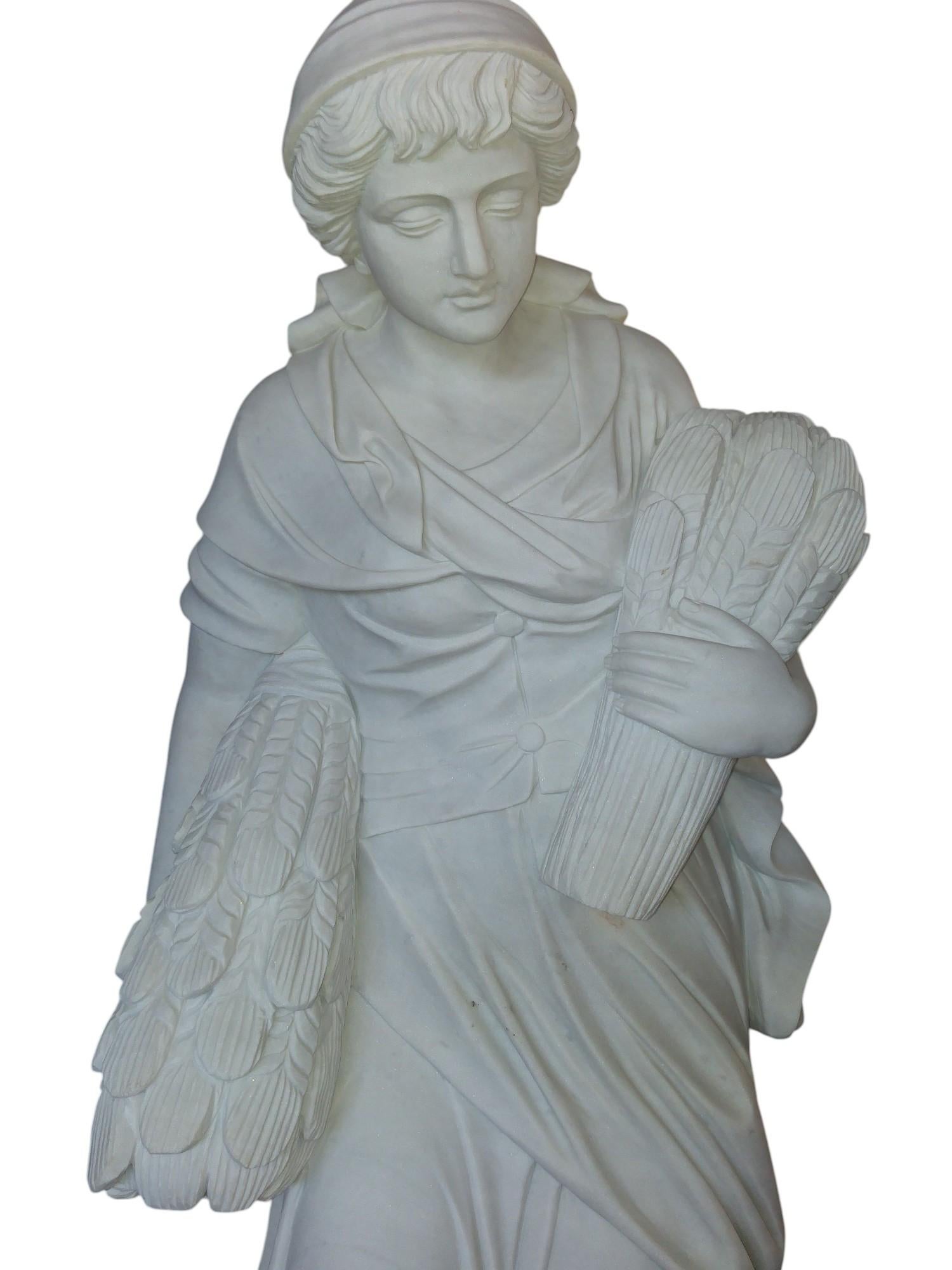 Four Seasons Italian Carrara Marble Statues For Sale 5
