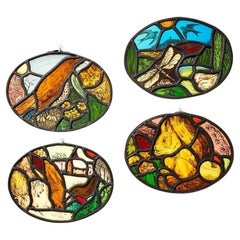 Vintage Four Seasons Leaded Glass Window Hangings