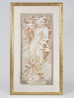 "Four Seasons" Lithographs on Silk by Alphonse Mucha