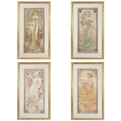 "Four Seasons" Lithographs on Silk by Alphonse Mucha