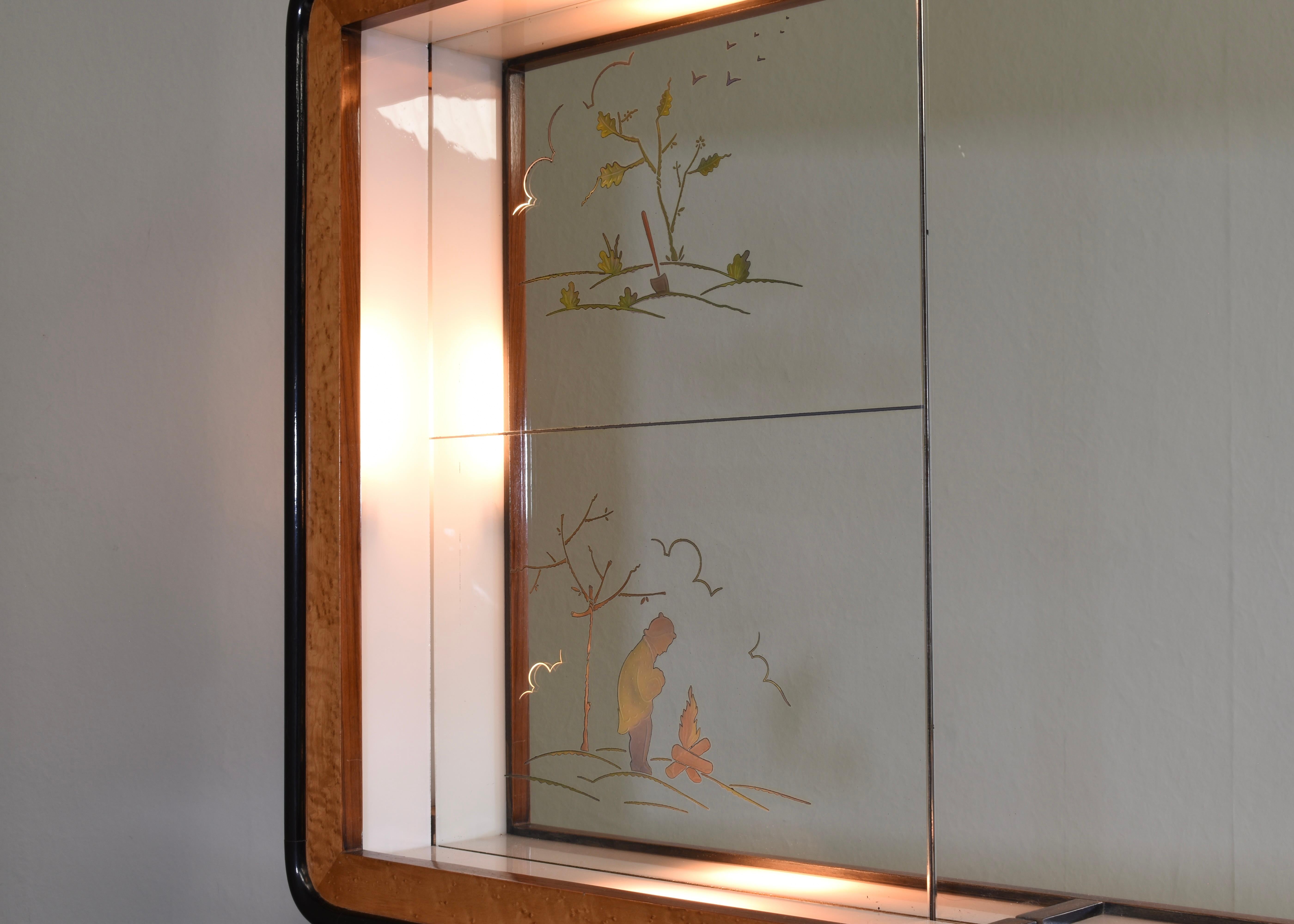 'Four Seasons' sideboard with illuminated mirror in the style of Borsani - 1930s For Sale 2