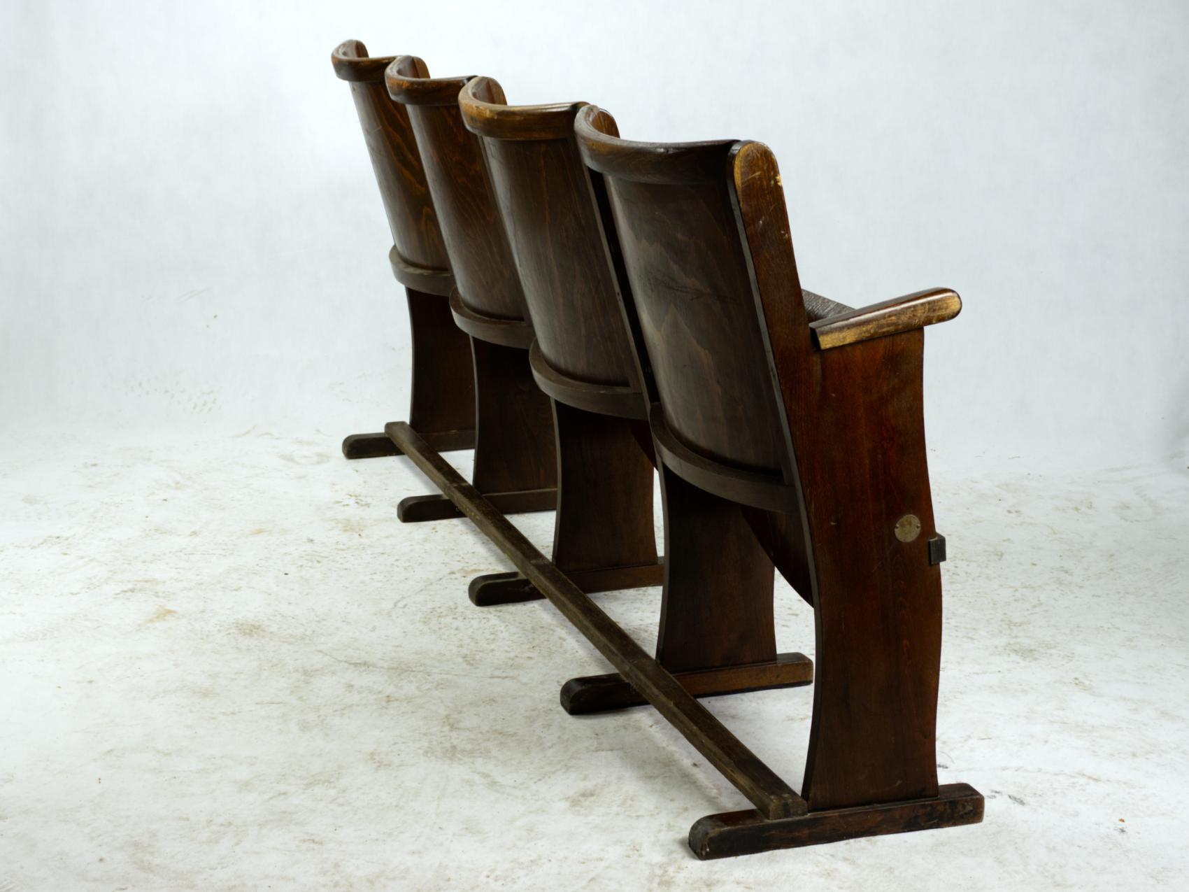 20th Century Four-Seat Cinema Bench by TON, Czechoslovakia, circa 1950 For Sale