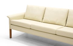 Four-Seat Sofa by Hans Olsen, White/ Ivory Leather with Rosewood Legs. Restored.