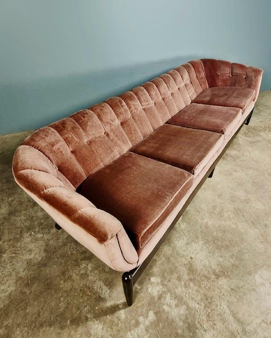 New Stock ✅

Four Seater Pink Velvet Scallop Shell Sofa

Four seater sofa in a scallop shell design dating from 1960s.

With the original pink velvet upholstery which has been professionally cleaned and raised on a hardwood base with sweeping
