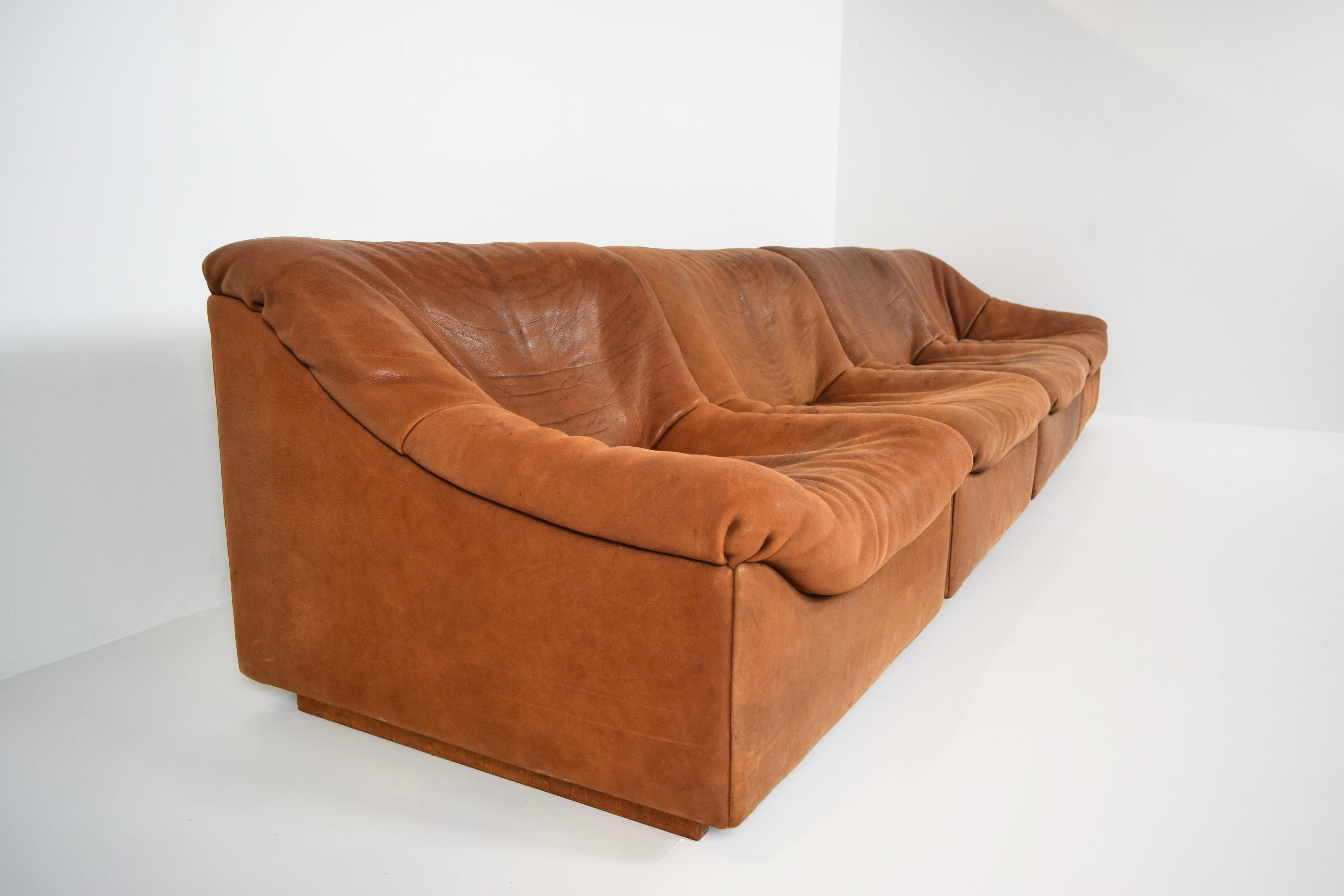 Four Seats Modular Sofa by De Sede DS46 in Cognac Buffalo Leather In Good Condition In Hellouw, NL