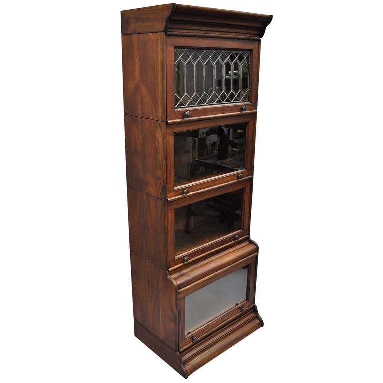 FourSection Mahogany Narrow Barrister Lawyers Stacking Bookcase For