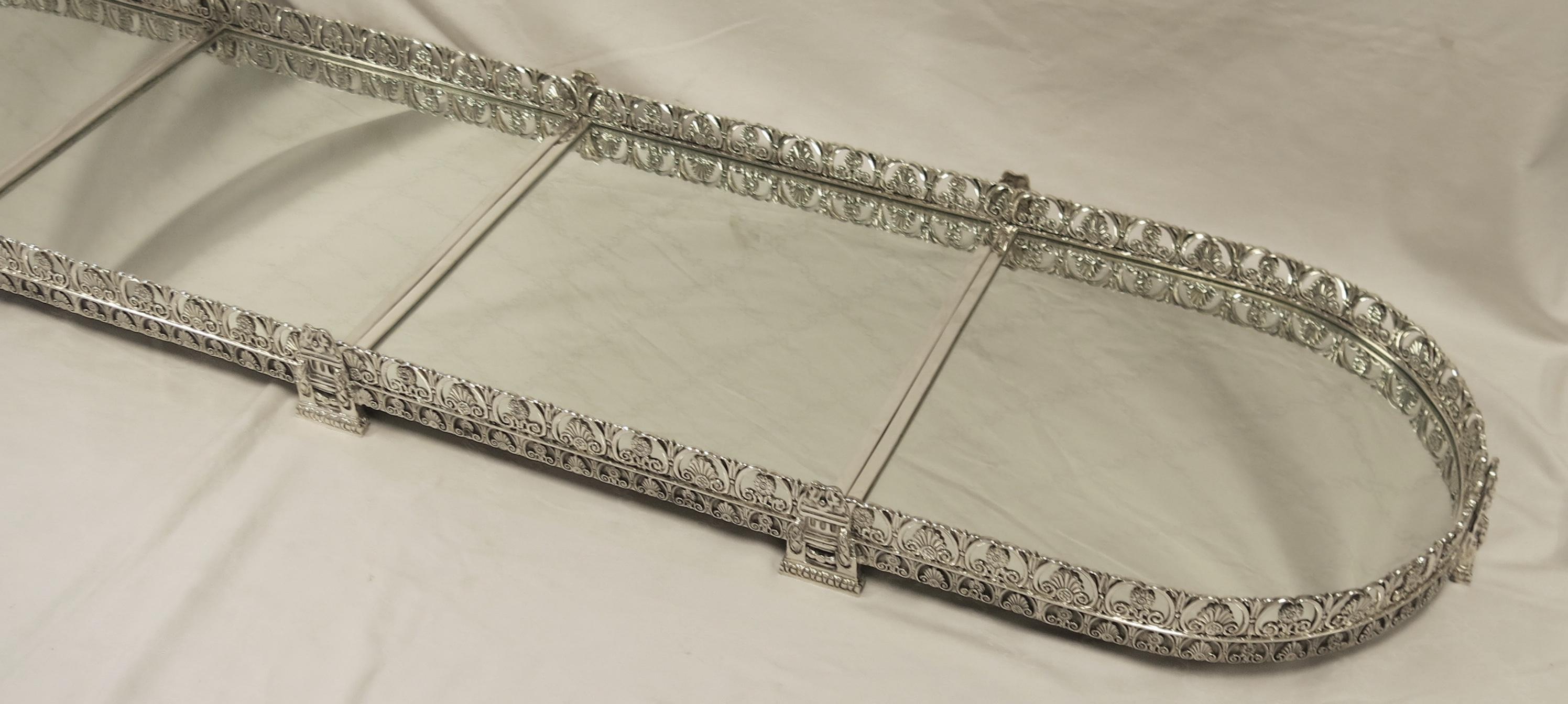 Silver Plate Four-Section Mirrored Top Table Plateau or Surtout De Table For Sale