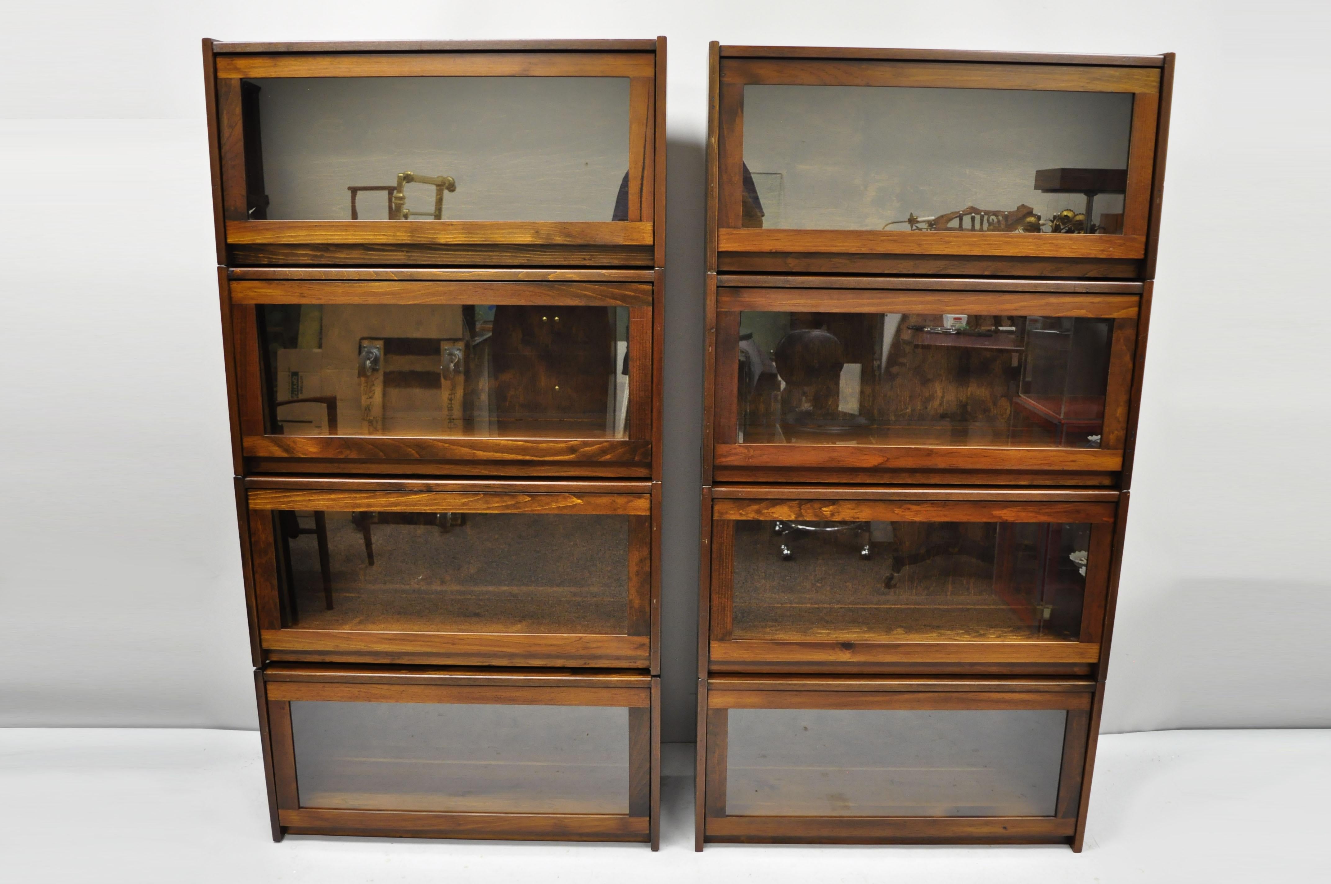 Four Section Vintage Pine Wood & Glass Barrister Stack Stacking Lawyers Bookcase 2