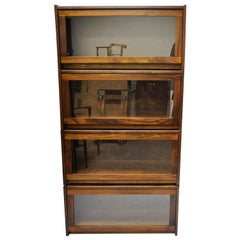 Four Section Vintage Pine Wood & Glass Barrister Stack Stacking Lawyers Bookcase