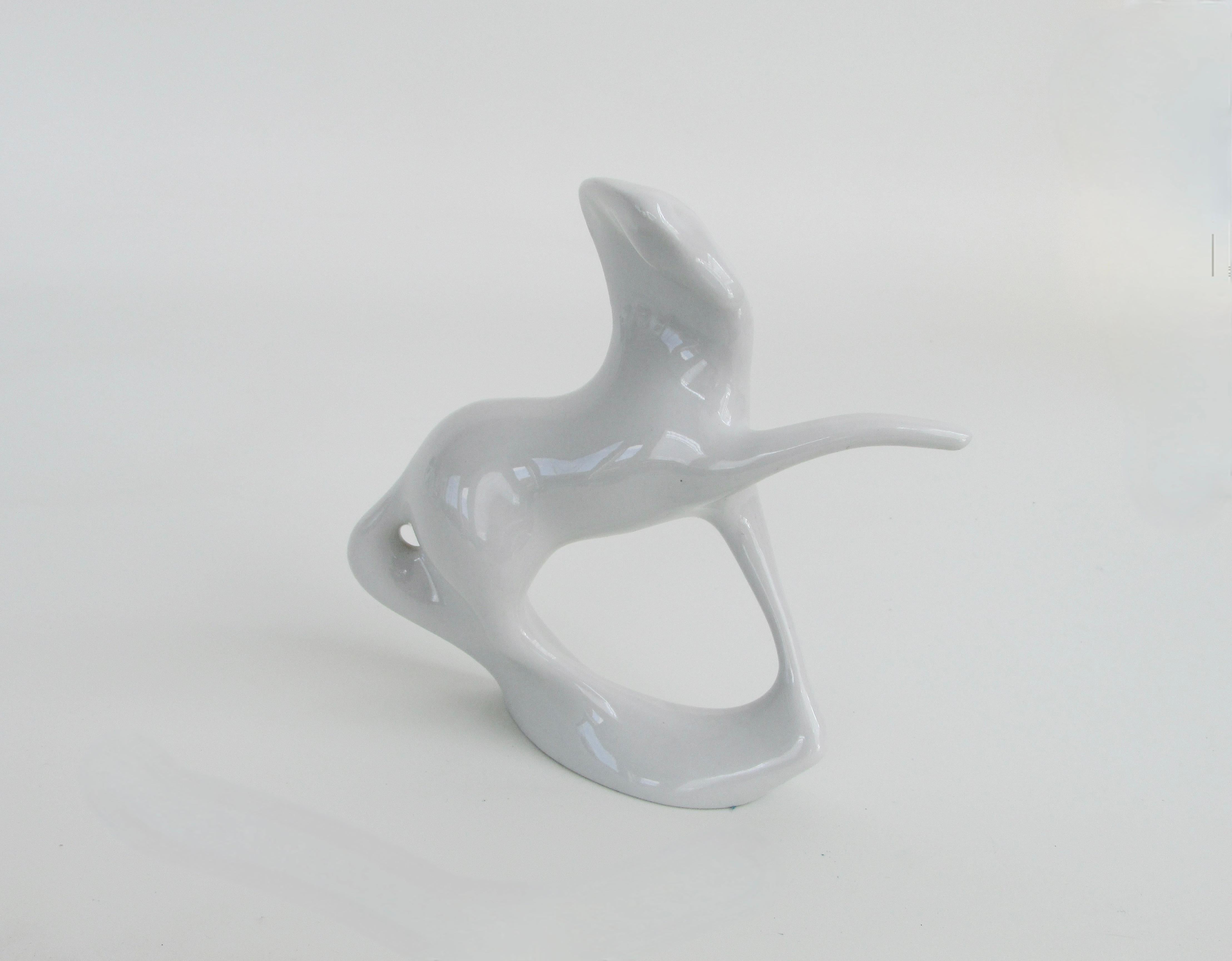 Four Separate Jaroslav Jezek Stylized White Royal Dux Figures Swan Horse Shark For Sale 9