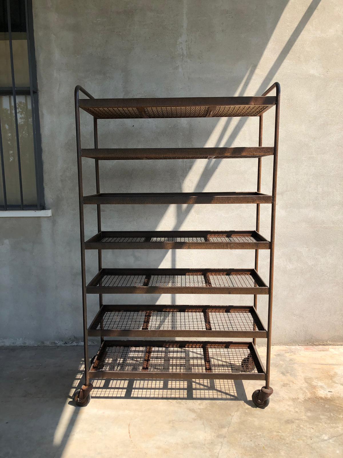 Four Shelves Industrial Iron Wheeled Trays, Different Sizes Available For Sale 1