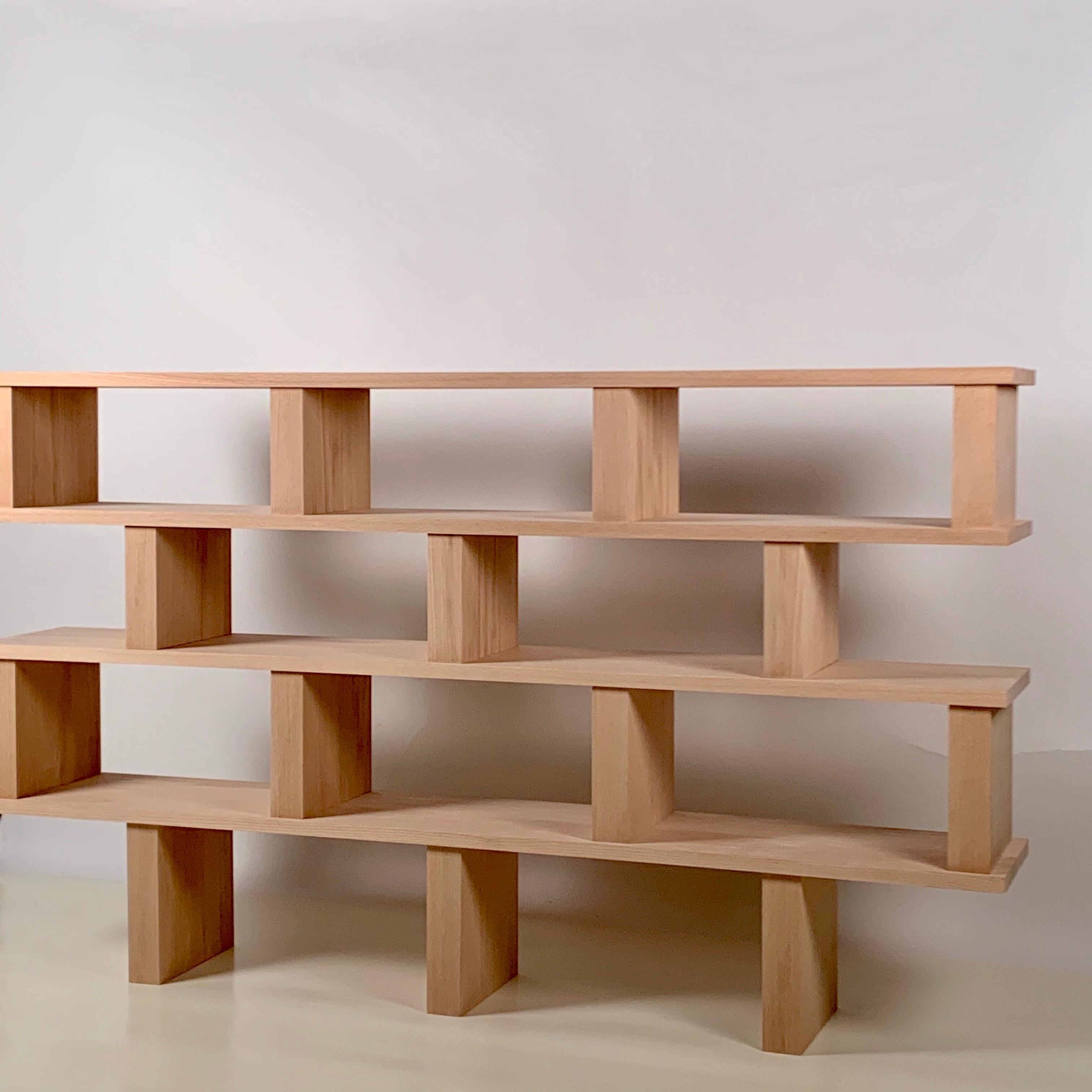 Modern Four Shelves 'Verticale' Polished Oak Shelving Unit For Sale