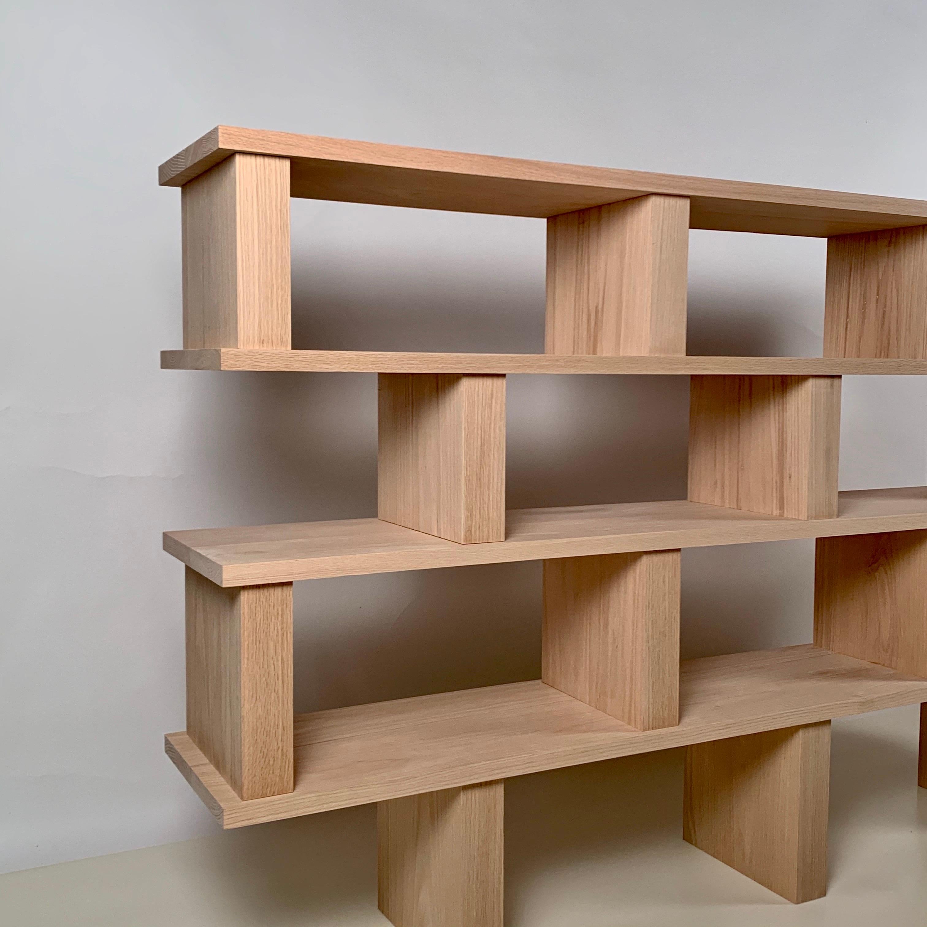 Modern Four Shelves 'Verticale' Polished Oak Shelving Unit For Sale