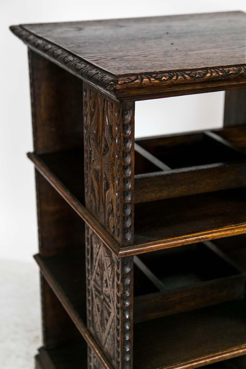 Four Sided Carved Oak English Bookstand For Sale 1