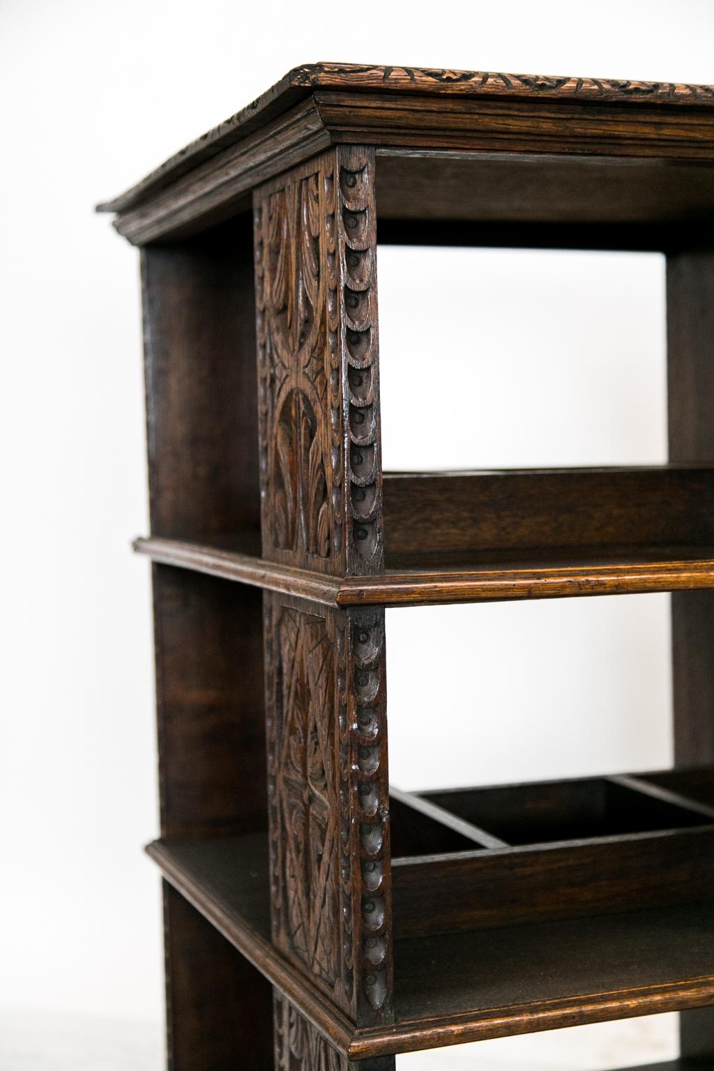 Four Sided Carved Oak English Bookstand For Sale 2