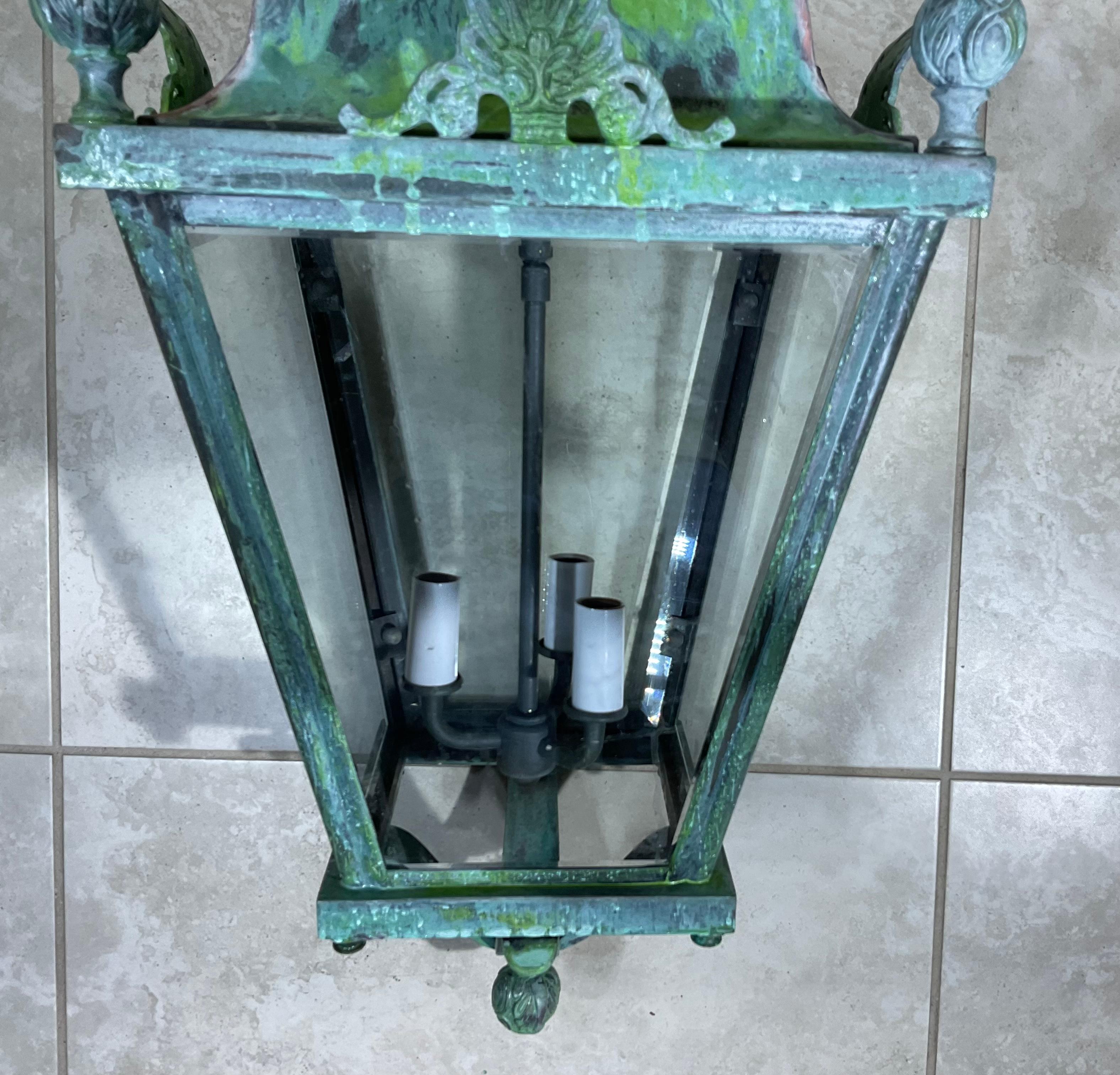 Lanterne suspendue vintage à quatre côtés en laiton et bronze 1