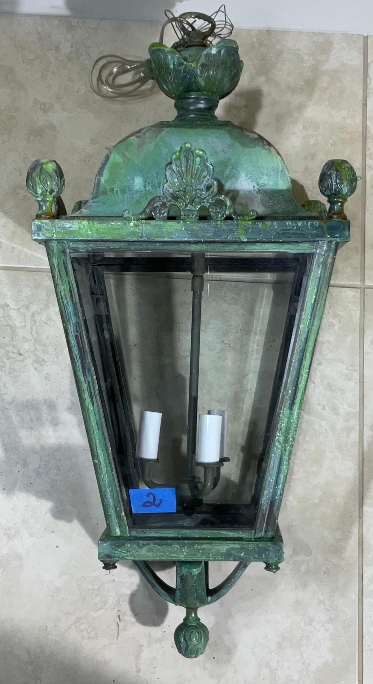Lanterna a sospensione vintage a quattro lati in ottone e bronzo in vendita 1
