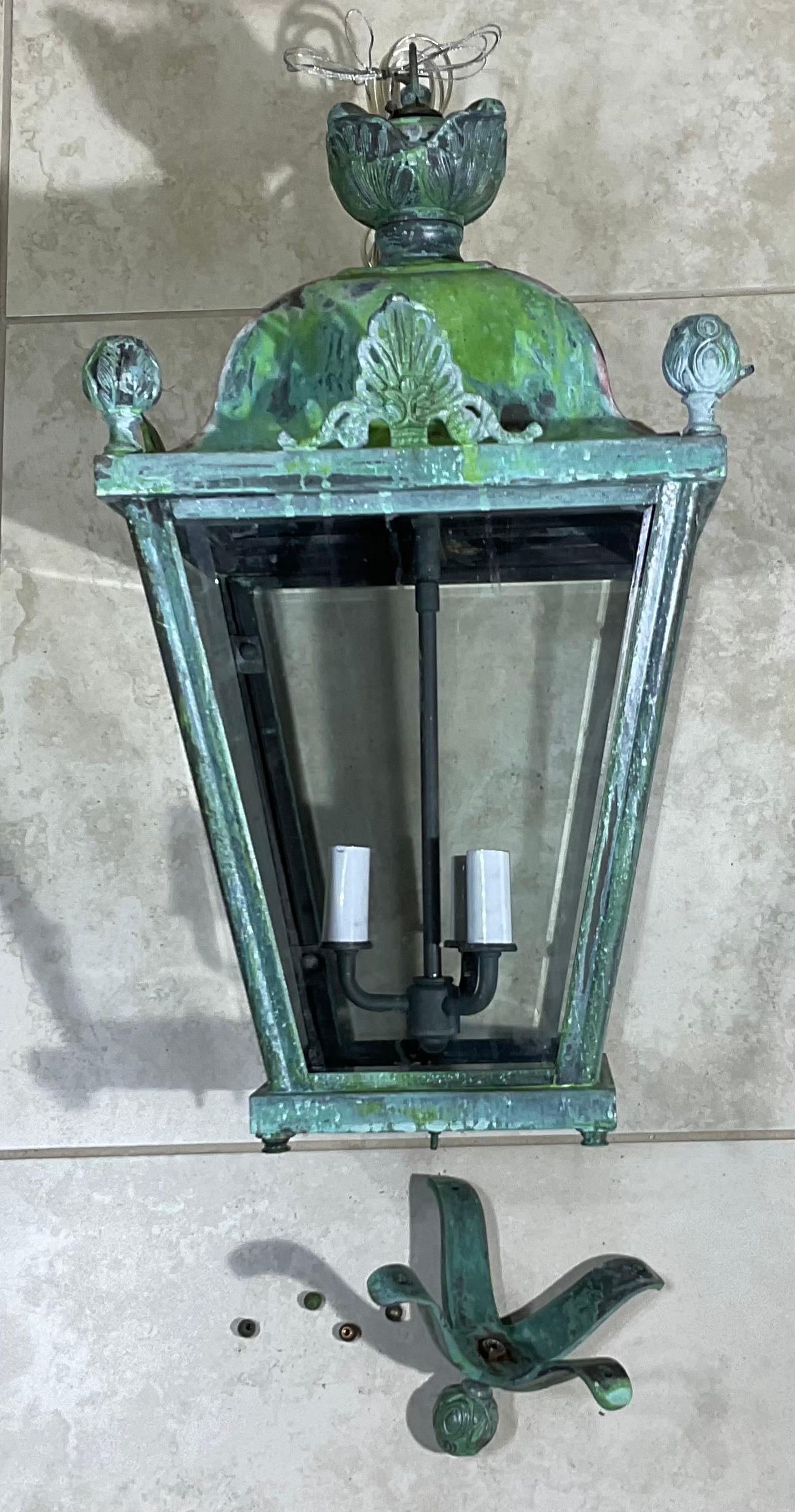 Four-Sides Brass and Bronze Vintage Hanging Lantern 2