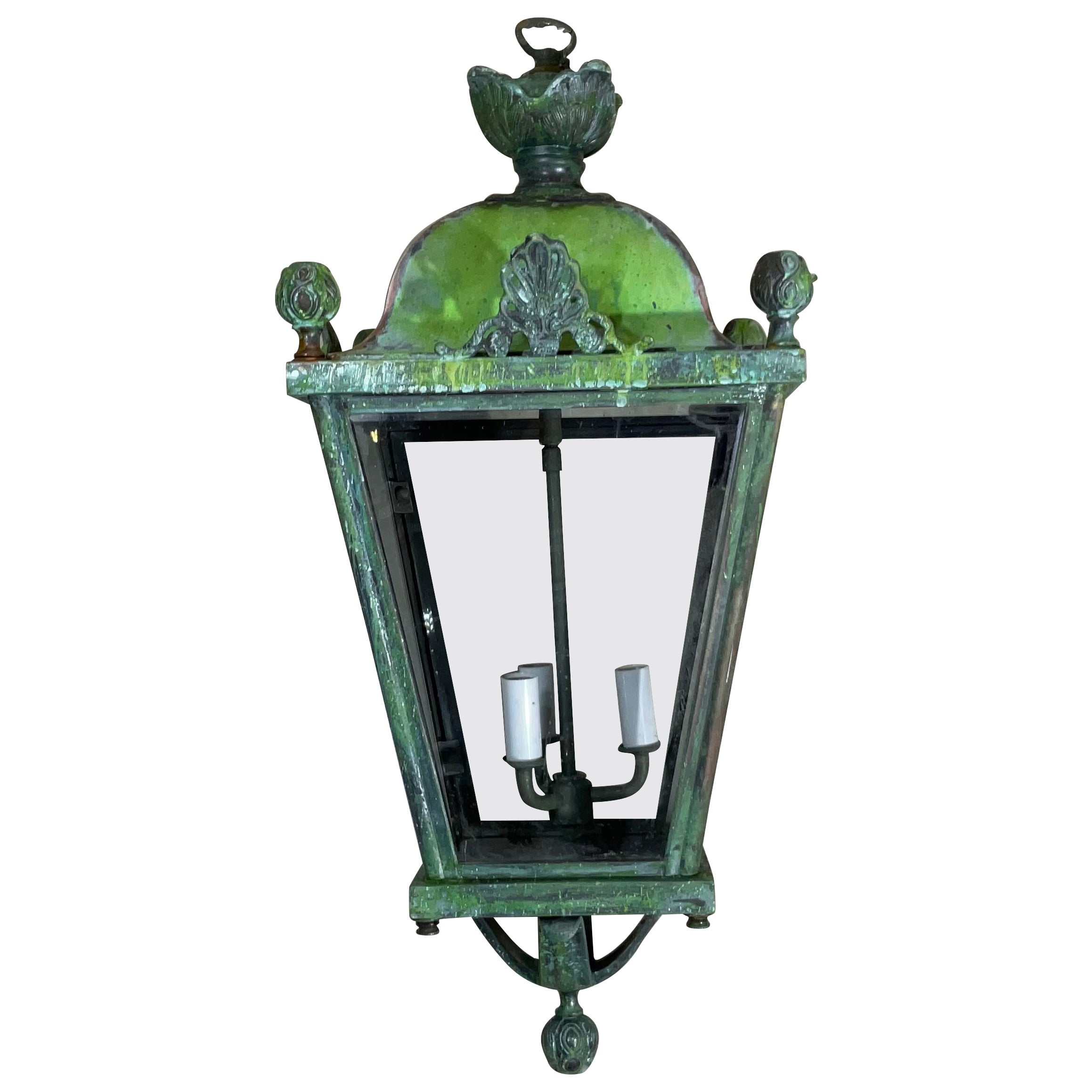 Lanterna a sospensione vintage a quattro lati in ottone e bronzo
