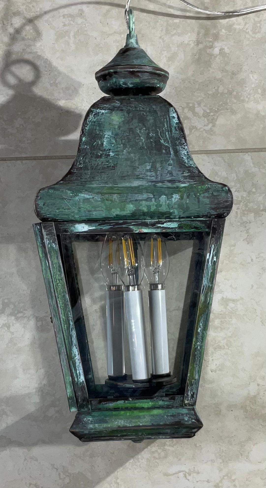 Hand-Crafted Four-Sides Hanging Brasslantern For Sale